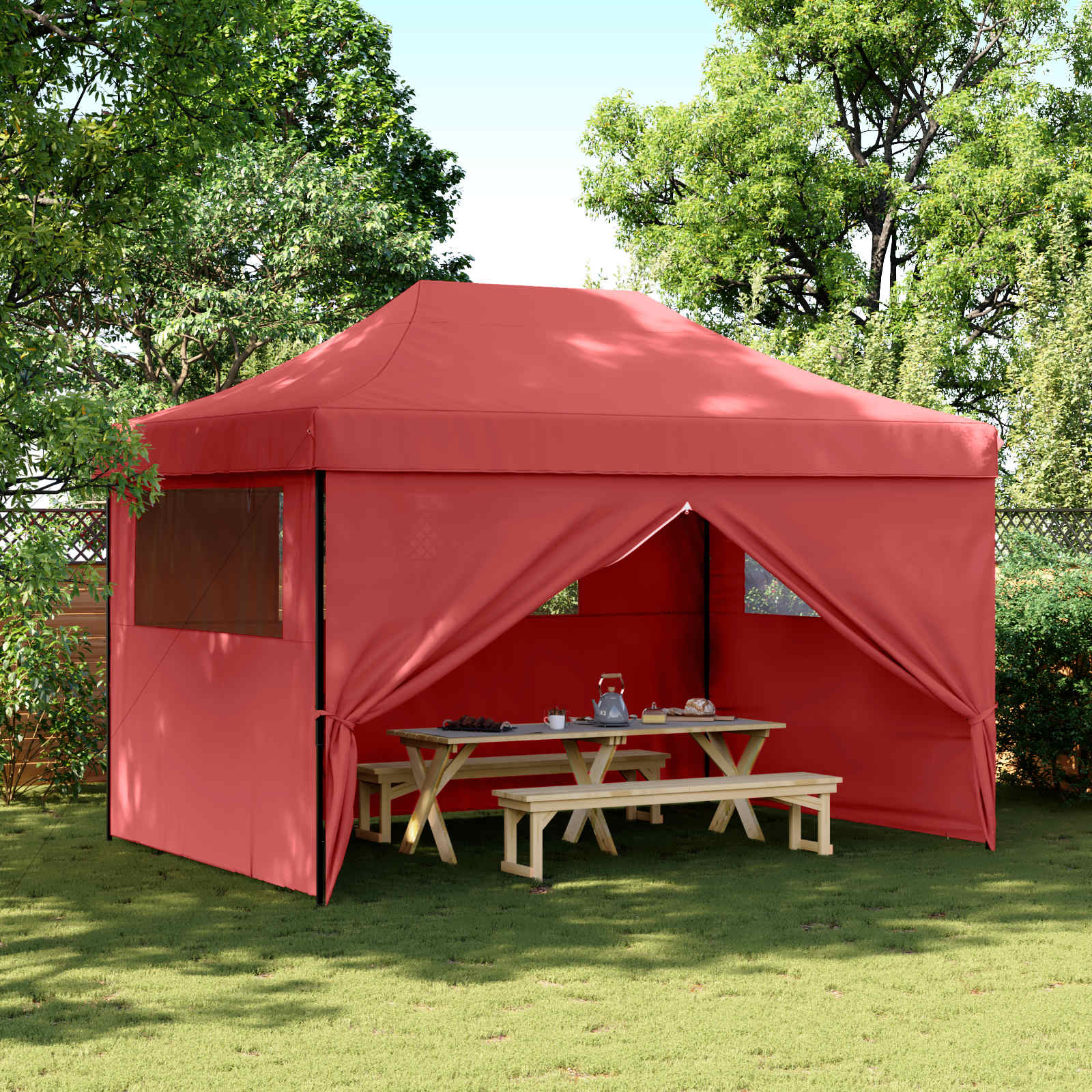 Party-Zelt 279 x 410 x 315 cm Bordeauxrot Oxford-Stoff