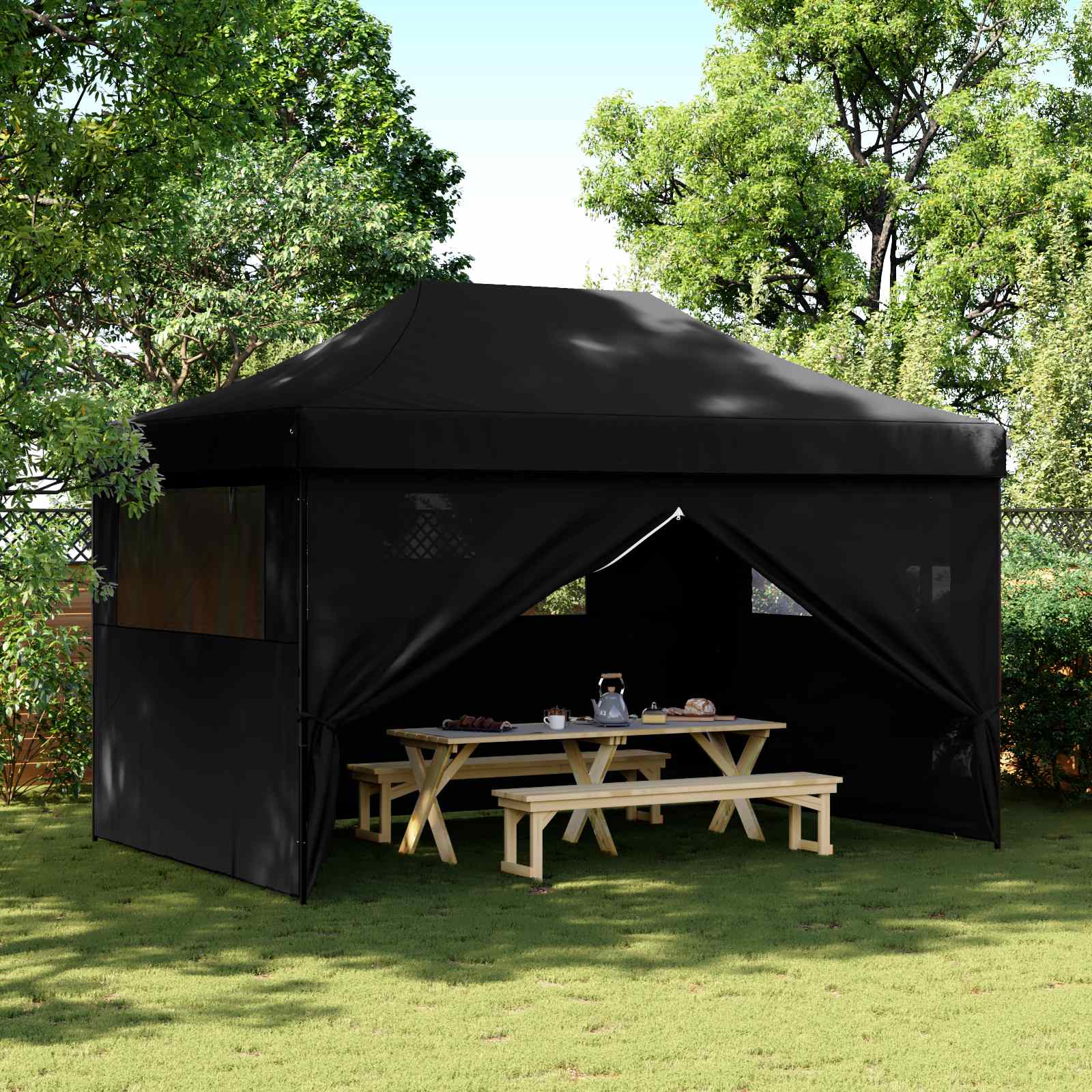 Partyzelt 292 x 440 x 315 cm Schwarz Oxford-Stoff