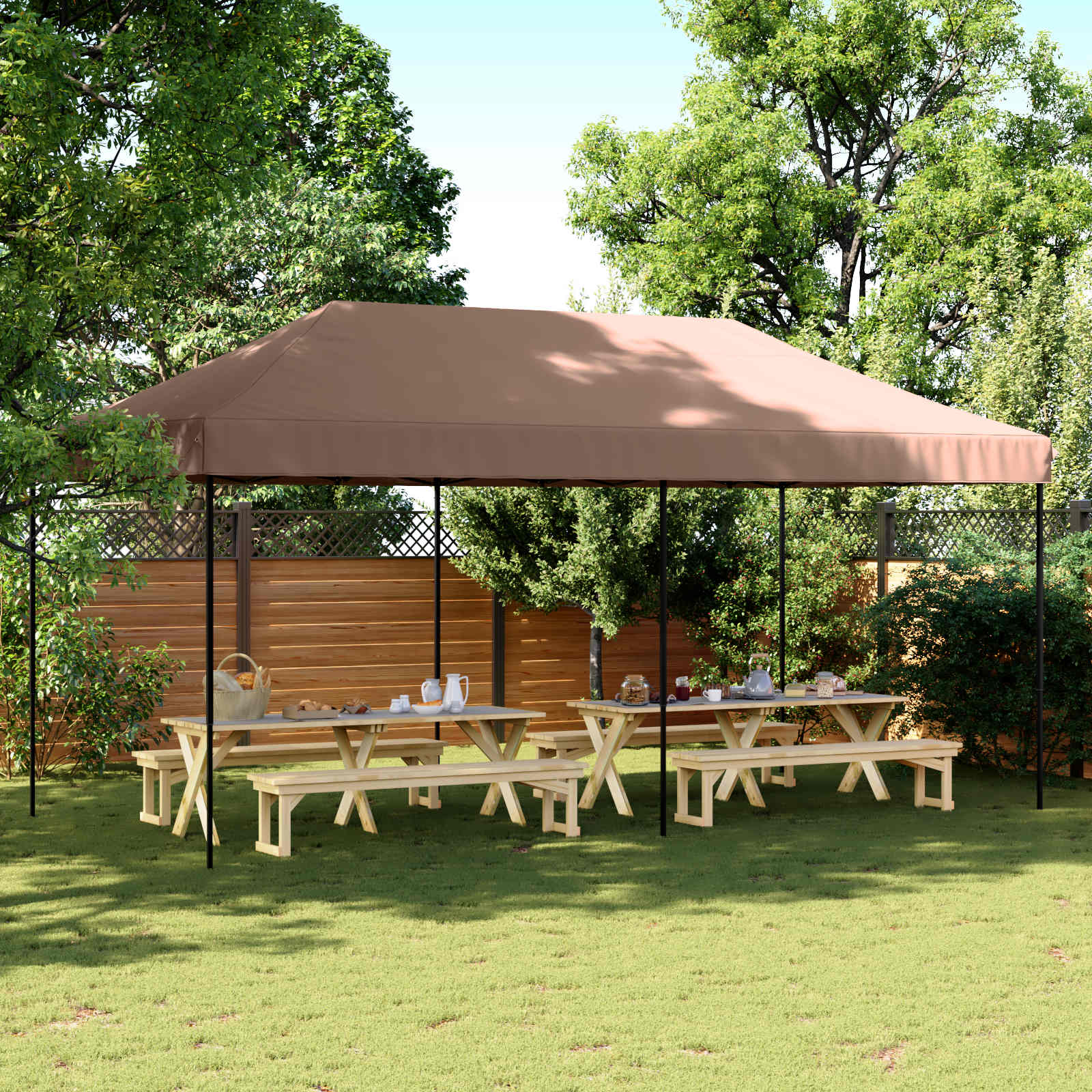Partyzelt 292 x 580 x 315 cm Braun Oxford-Stoff