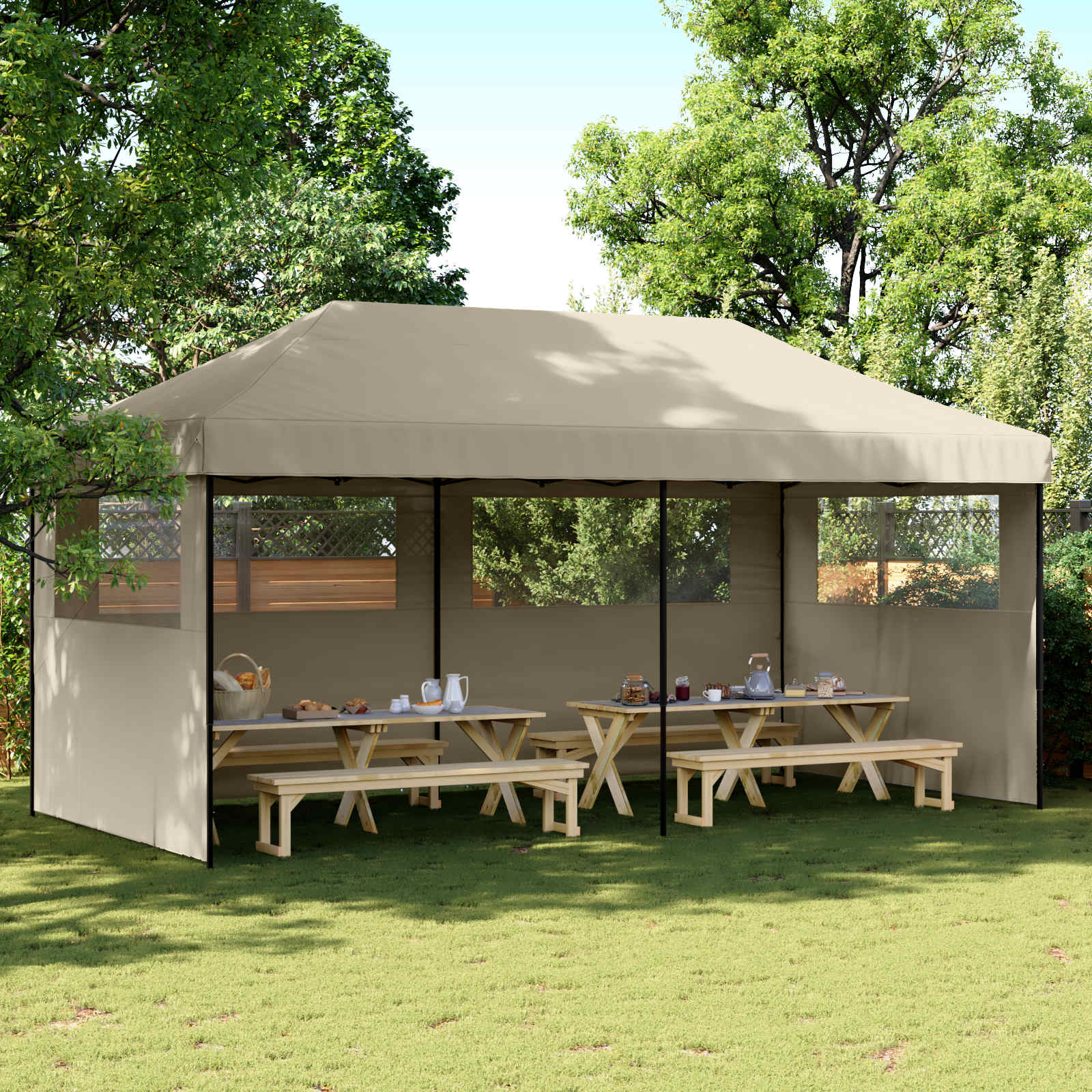 Partyzelt 292 x 580 x 315 cm Taupe Oxford-Stoff