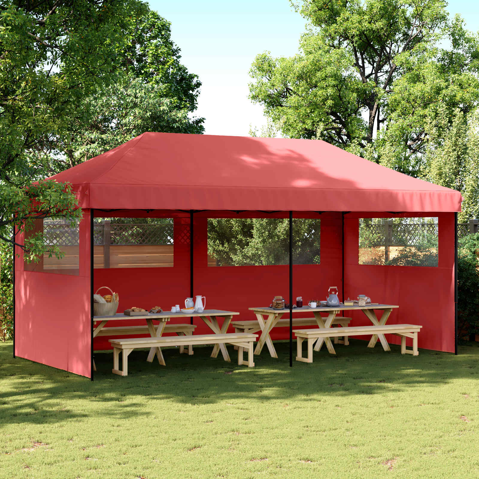 Partyzelt 292 x 580 x 315 cm Bordeauxrot Oxford-Stoff