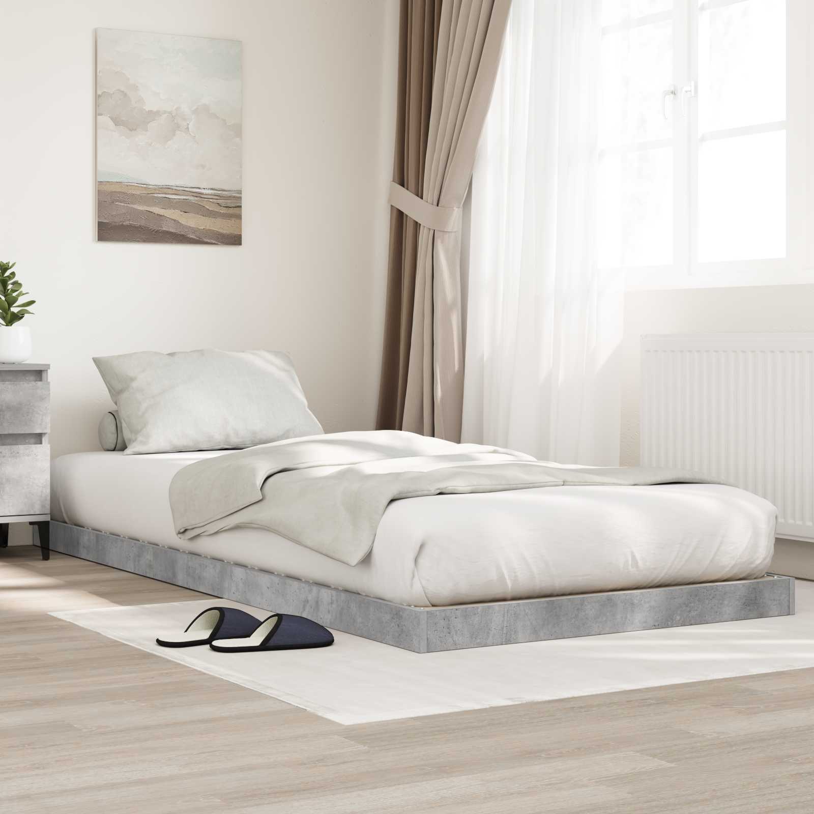 Bodenbettrahmen Beton Grau 100 x 200 cm Holzwerkstoff