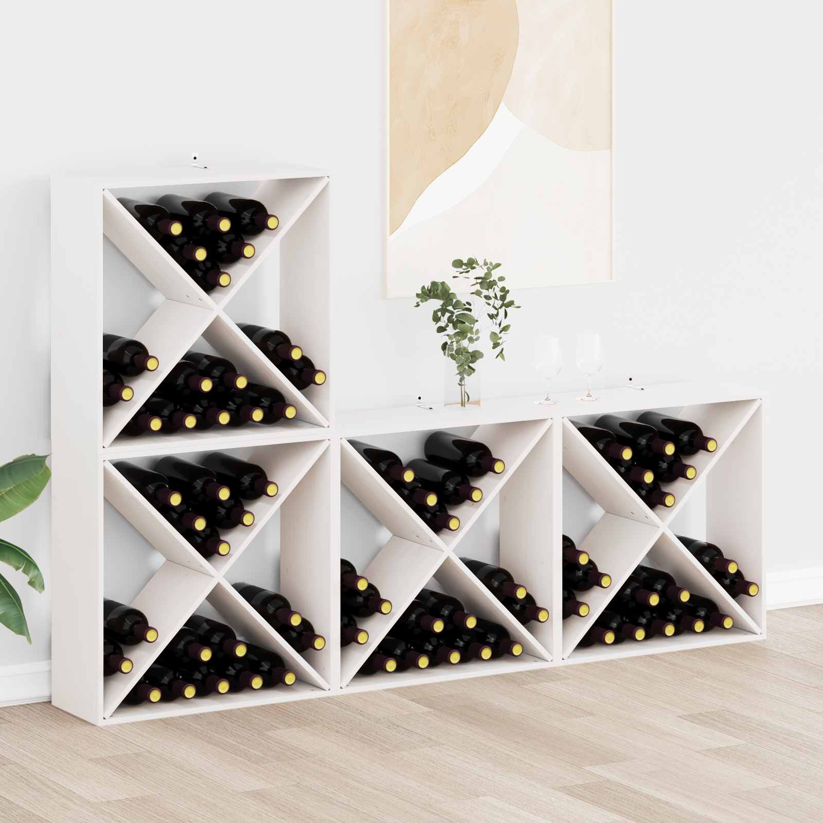 Weinregal 4 Stk. Weiß 62 x 25 x 62 cm Massives Kiefernholz