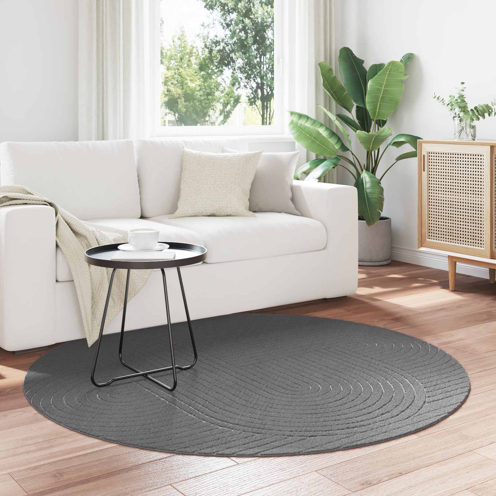 Innen- und Außenteppich PALMERAS Anthrazit Ø 120 CM Polyester