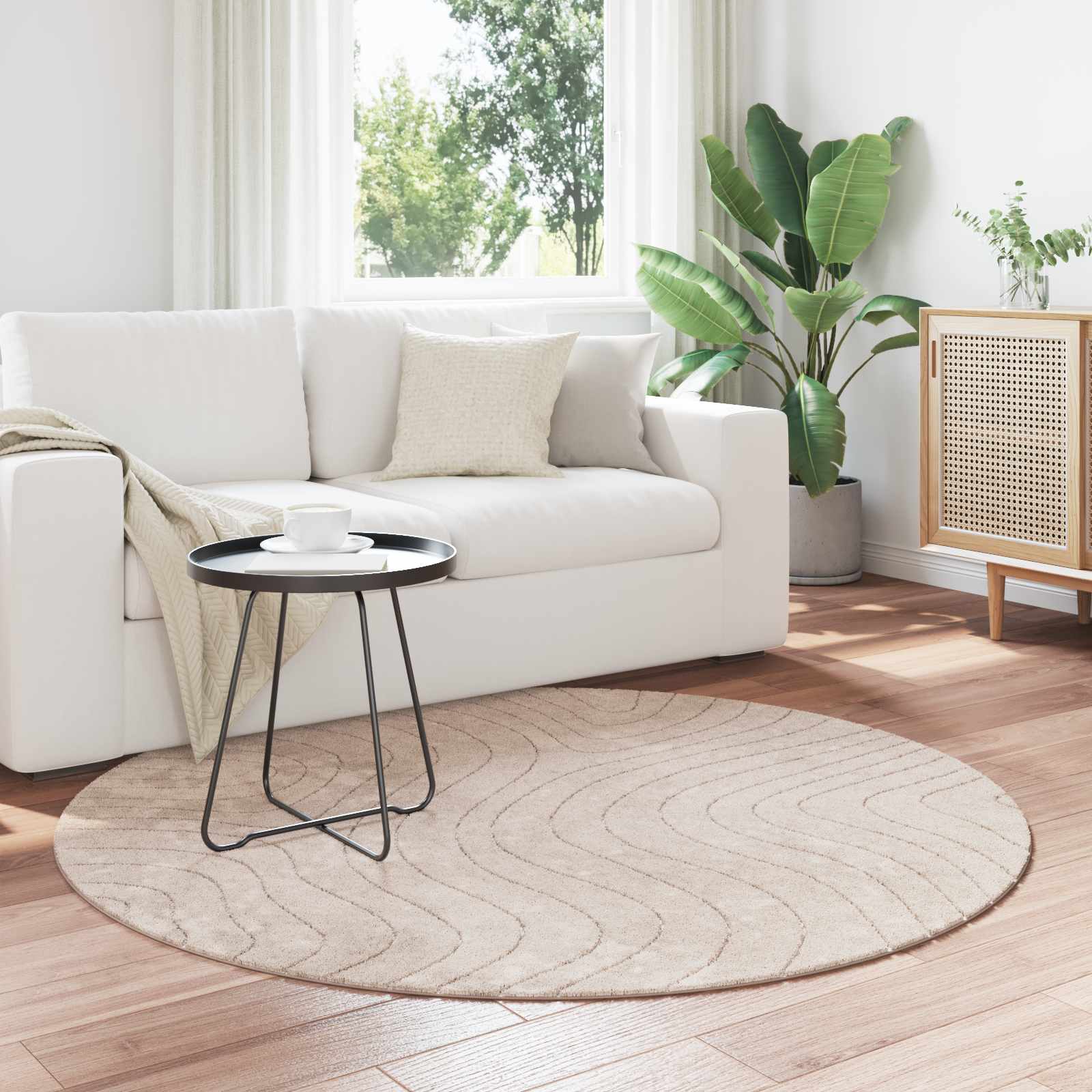 Innen- und Außenteppich PALMERAS Beige Ø 160 CM Polyester