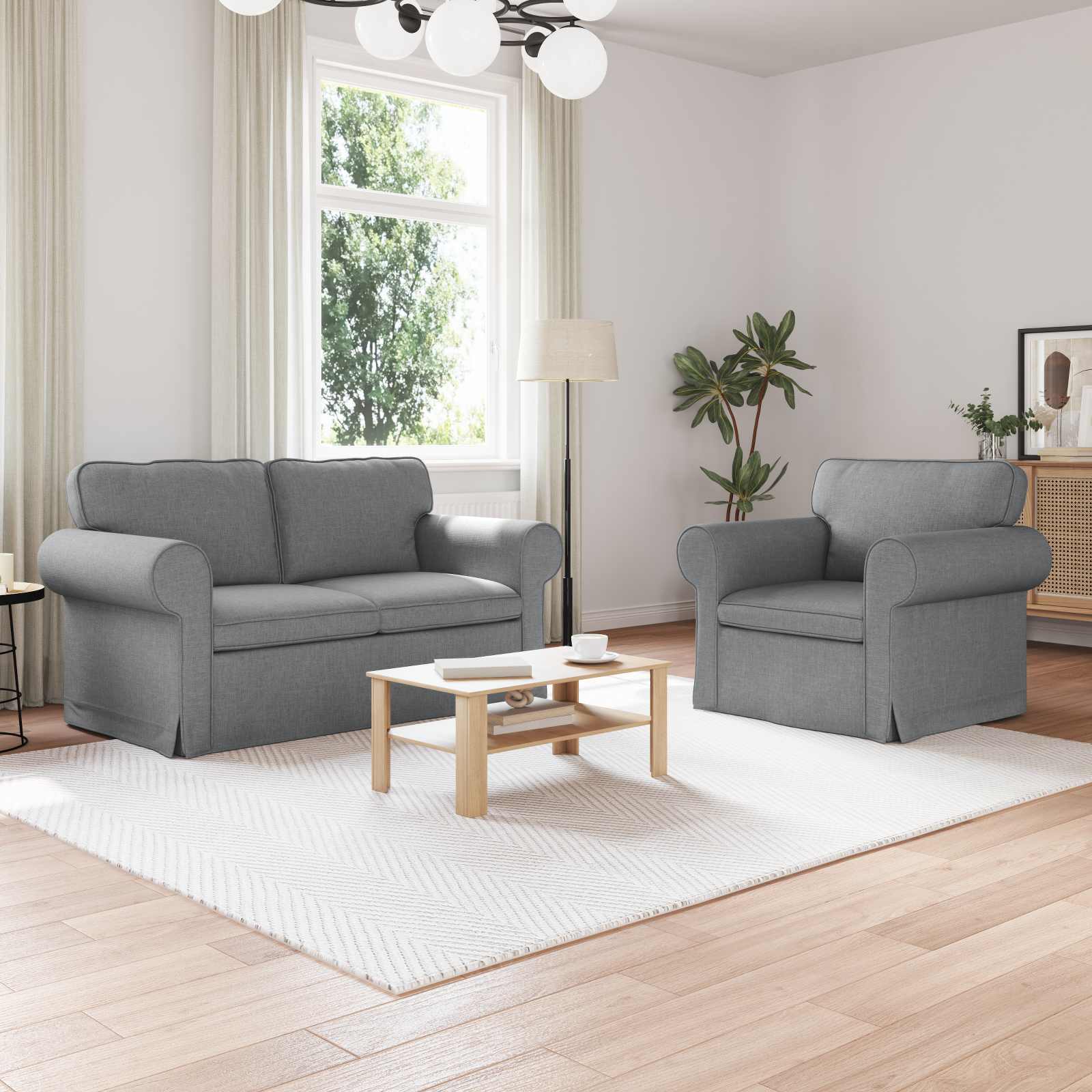 Sofa Set 2 stk. Hellgrau Stoff