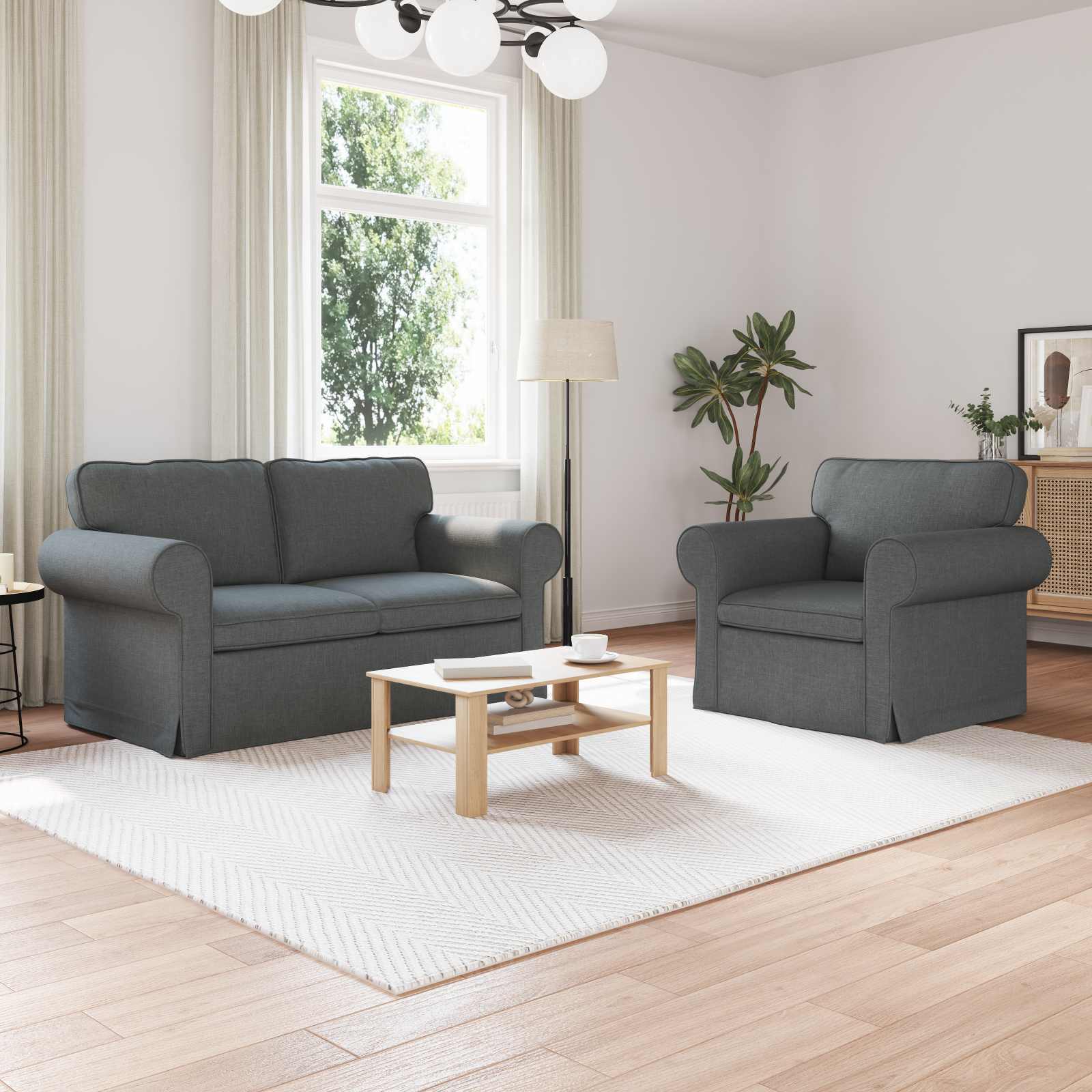 Sofa Set 2 stk. Dunkelgrau Stoff
