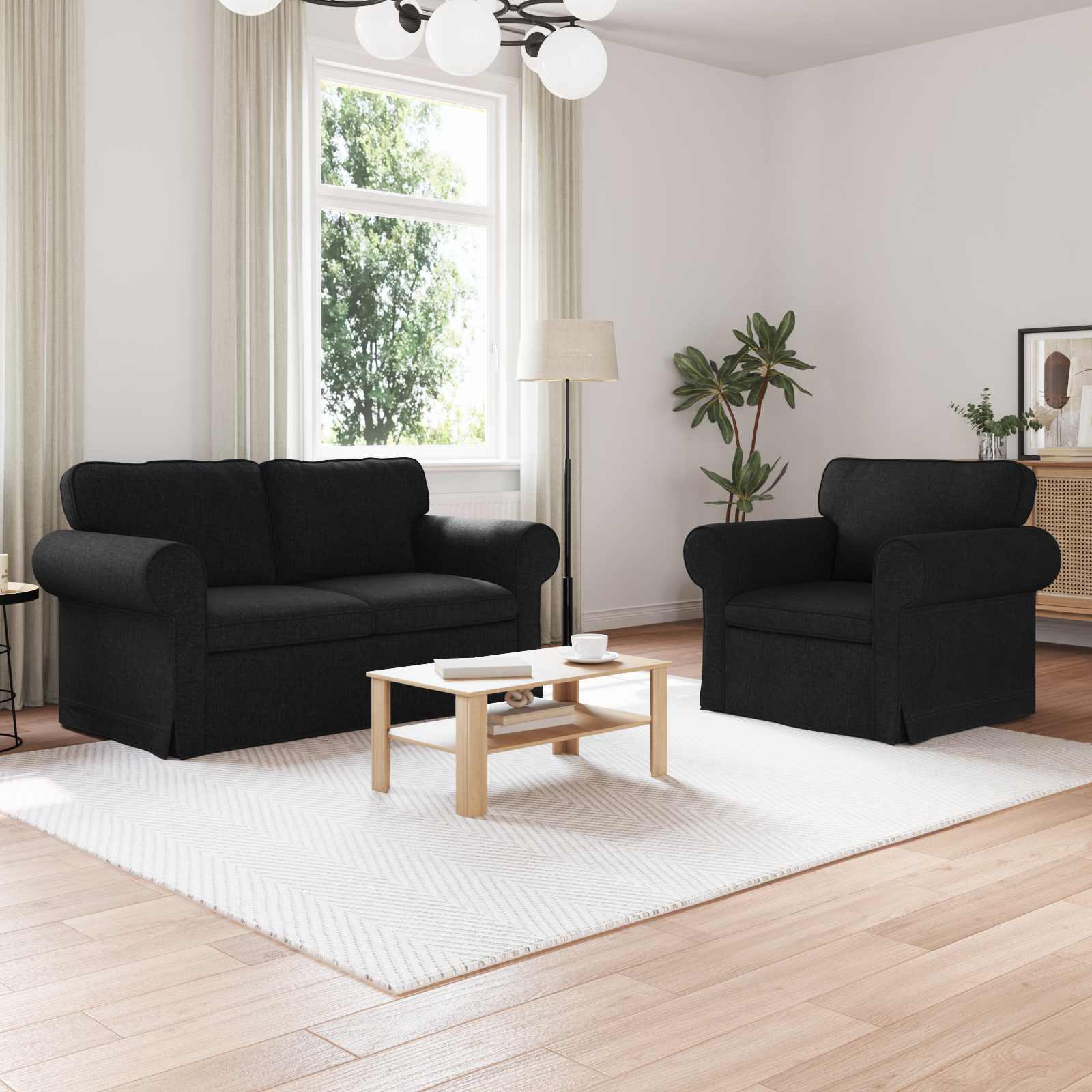 Sofa Set 2 stk. Schwarz Stoff