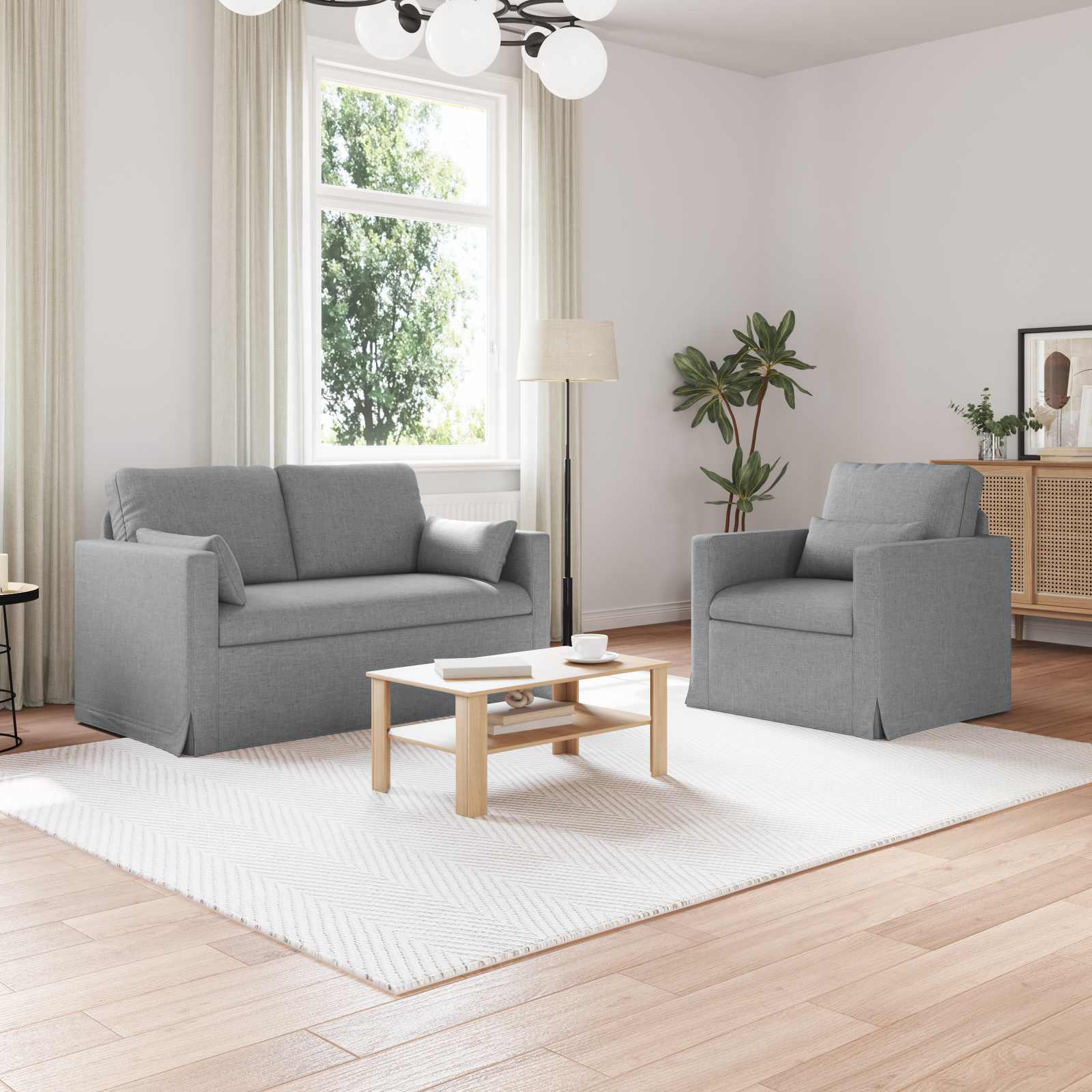 Sofa Set 2 stk. Hellgrau Stoff