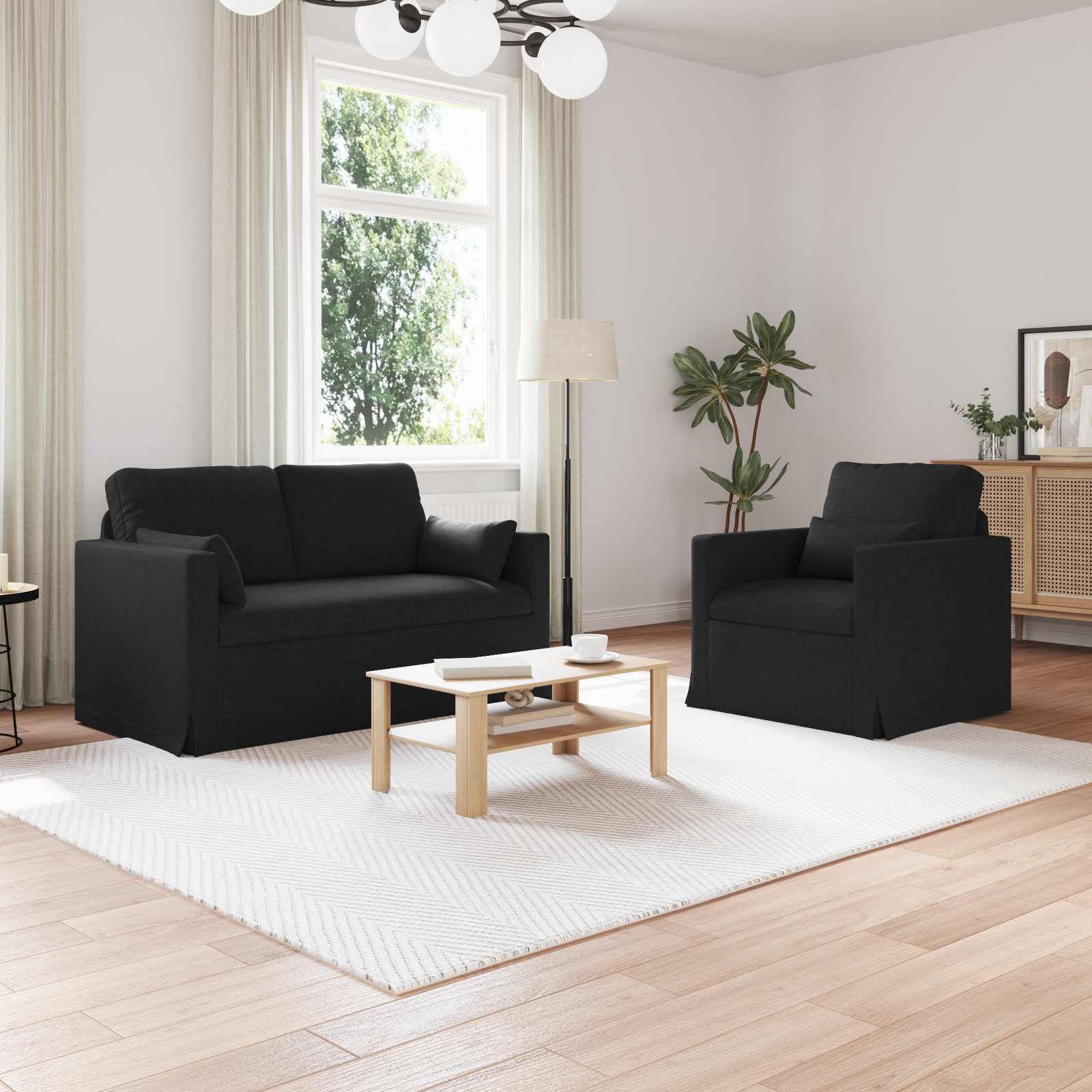Sofa Set 2 stk. Schwarz Stoff