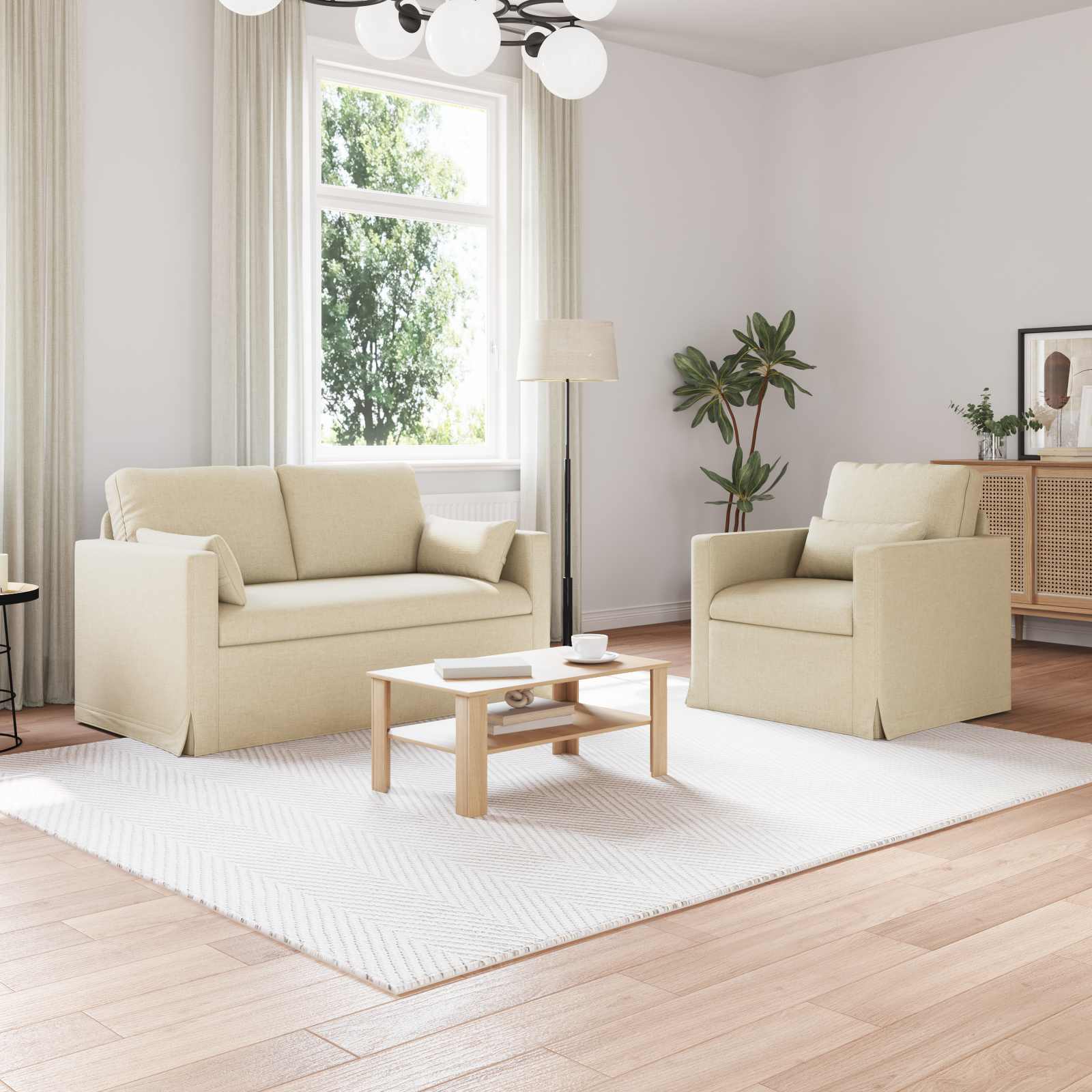 Sofa Set 2 stk. Creme Stoff