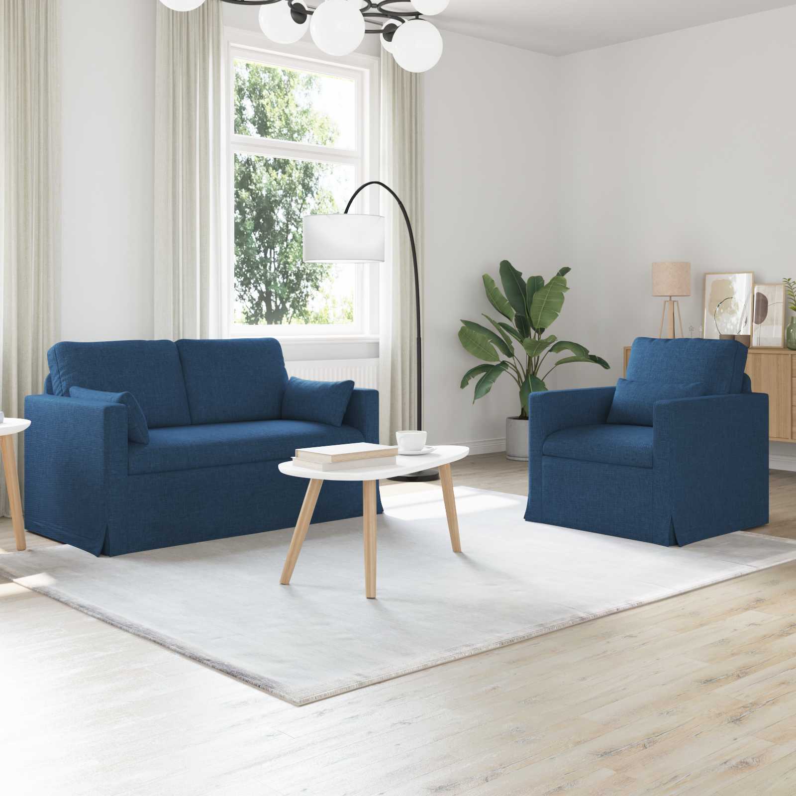 Sofa Set 2 stk. Blau Stoff