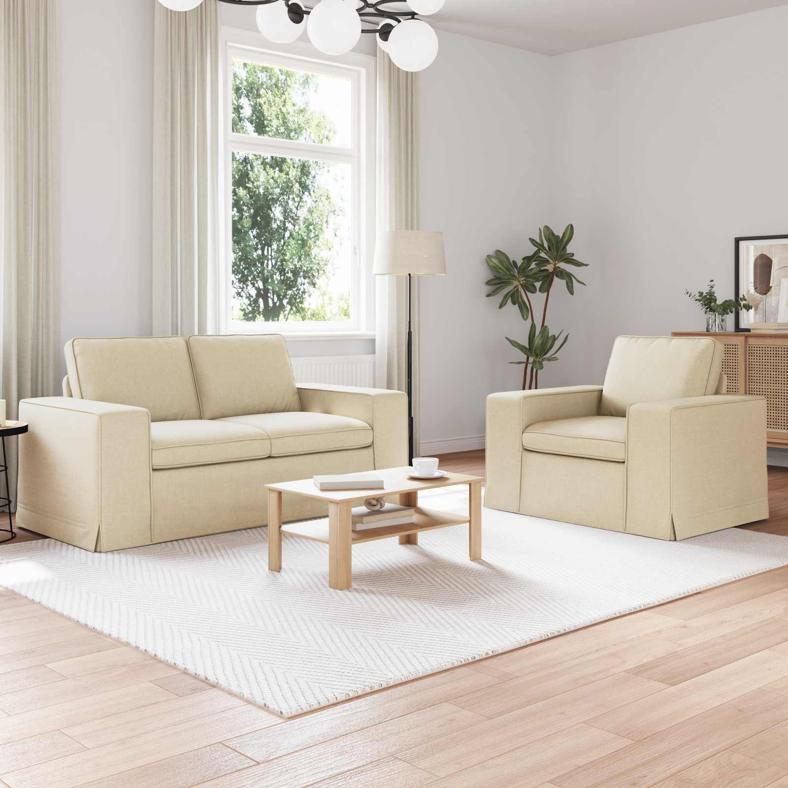 Sofa Set 2 stk. Creme Stoff