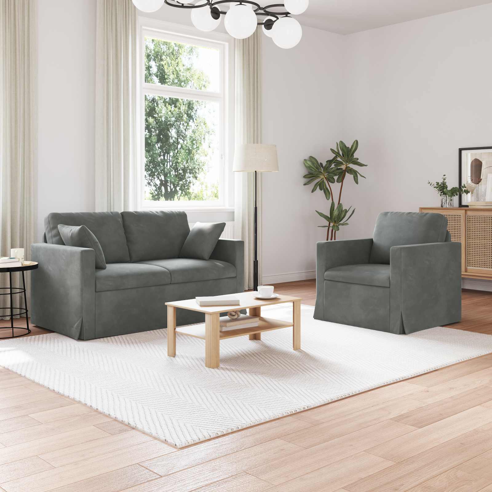 Sofa Set 2 stk. Dunkelgrau Samt