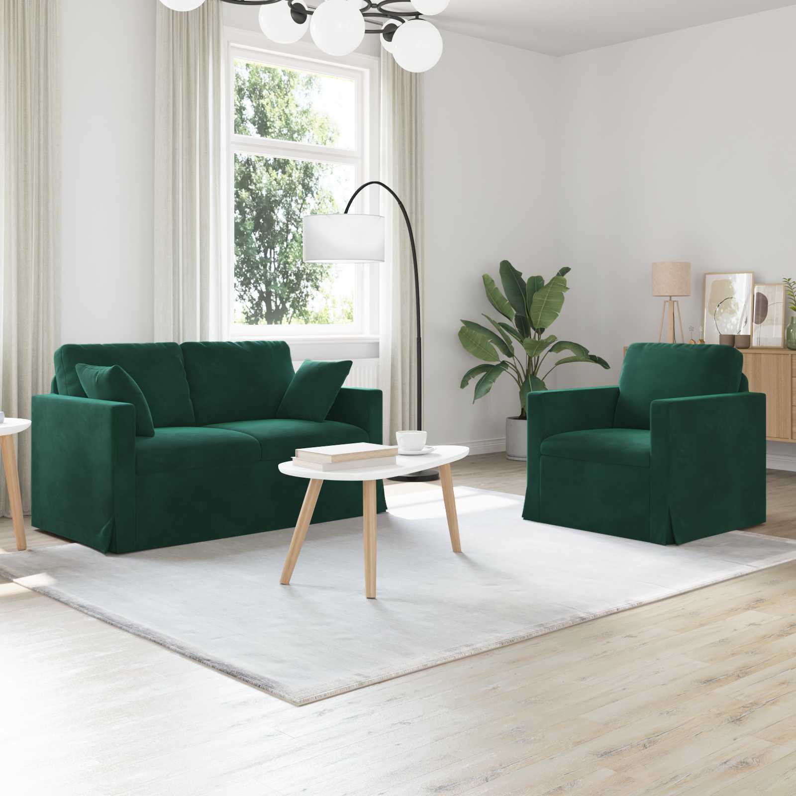Sofa Set 2 stk. Dunkelgrün Samt