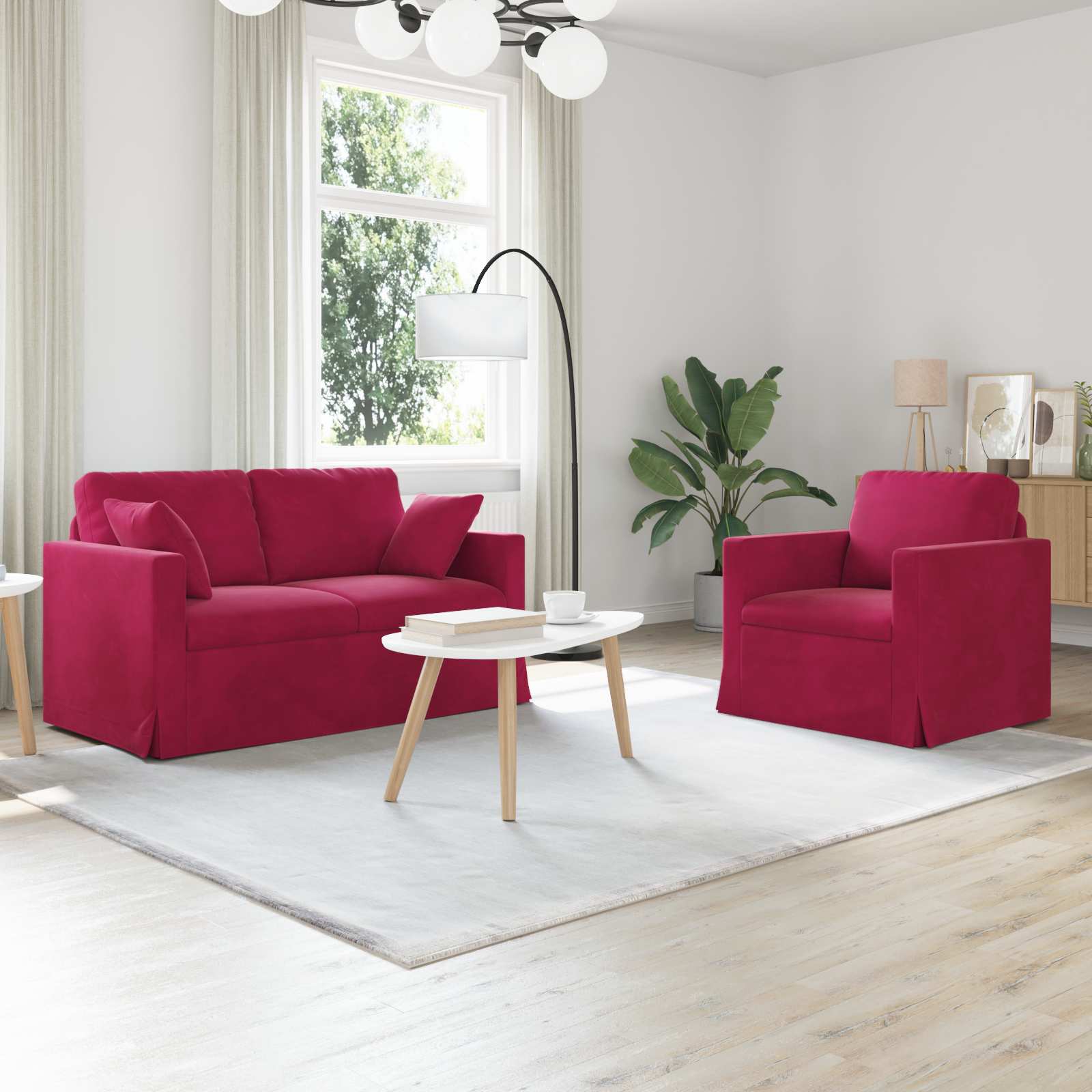 Sofa Set 2 stk. Weinrot Samt