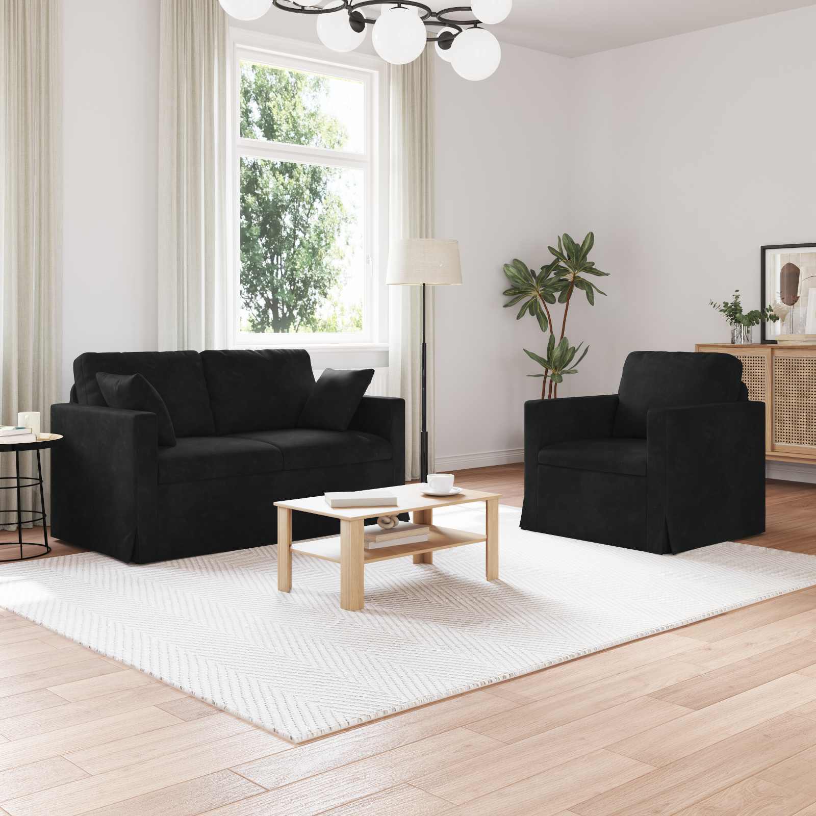 Sofa Set 2 stk. Schwarz Samt