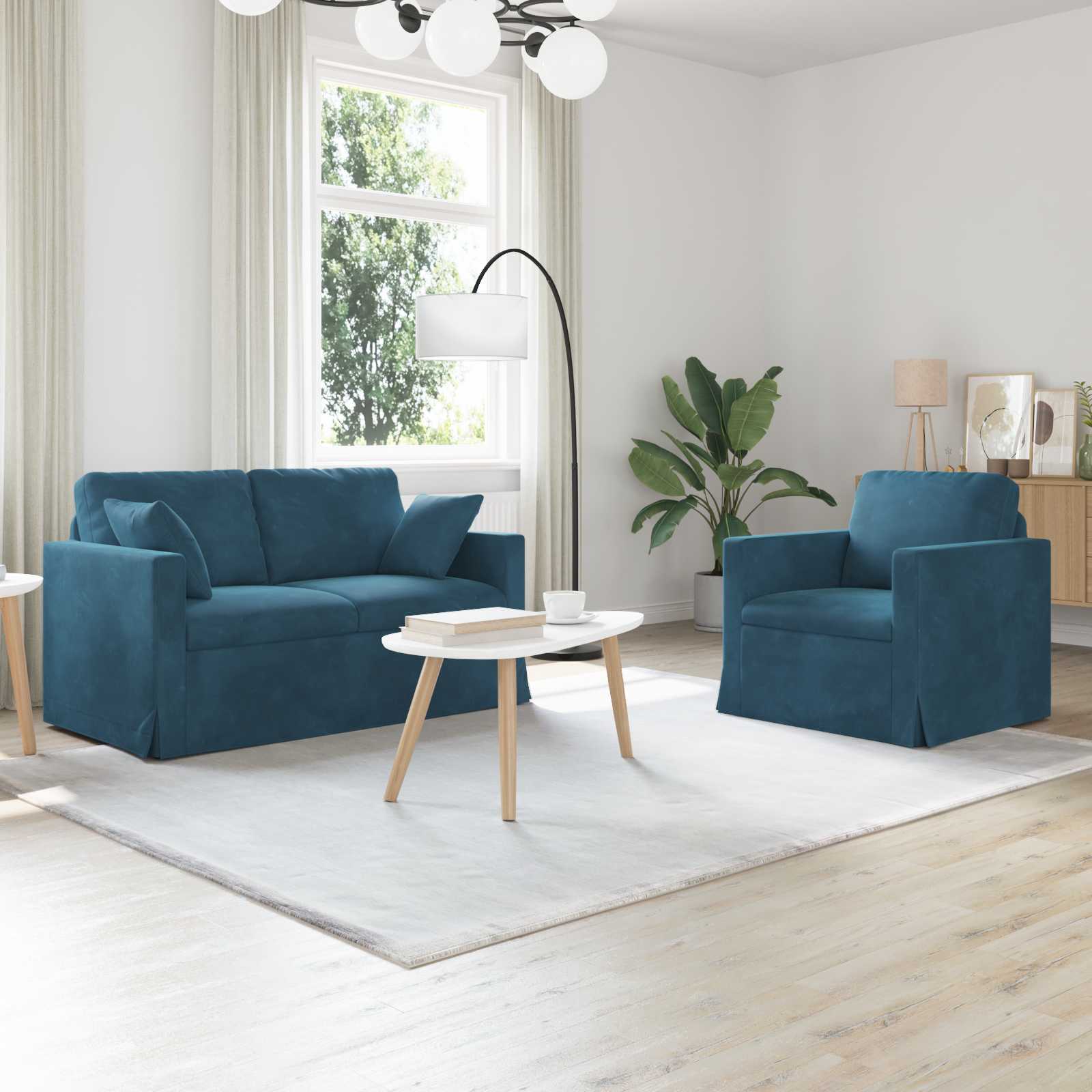 Sofa Set 2 stk. Blau Samt