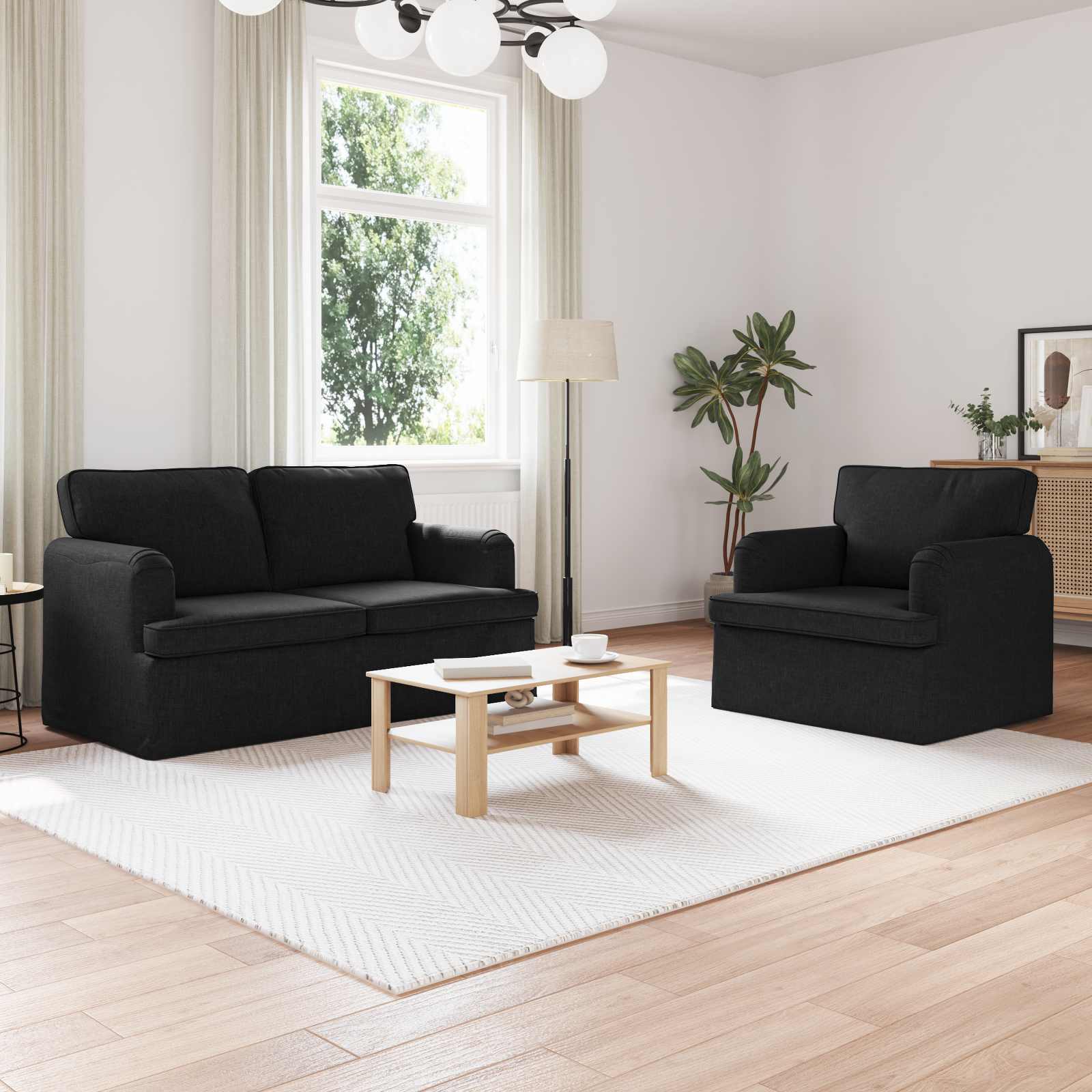 Sofa Set 2 stk. Schwarz Stoff