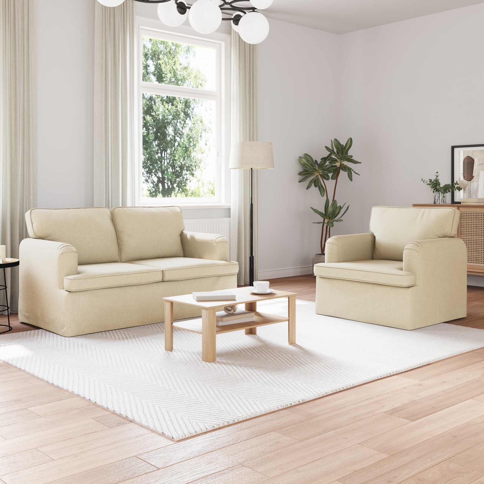 Sofa Set 2 stk. Creme Stoff