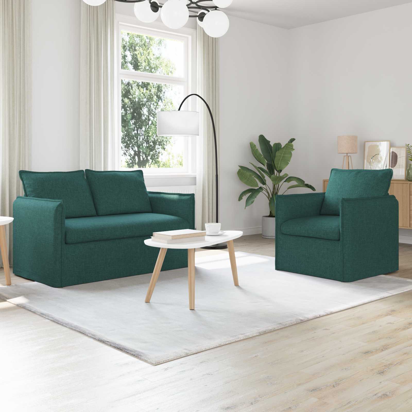 Sofa Set 2 stk. Dunkelgrün Stoff