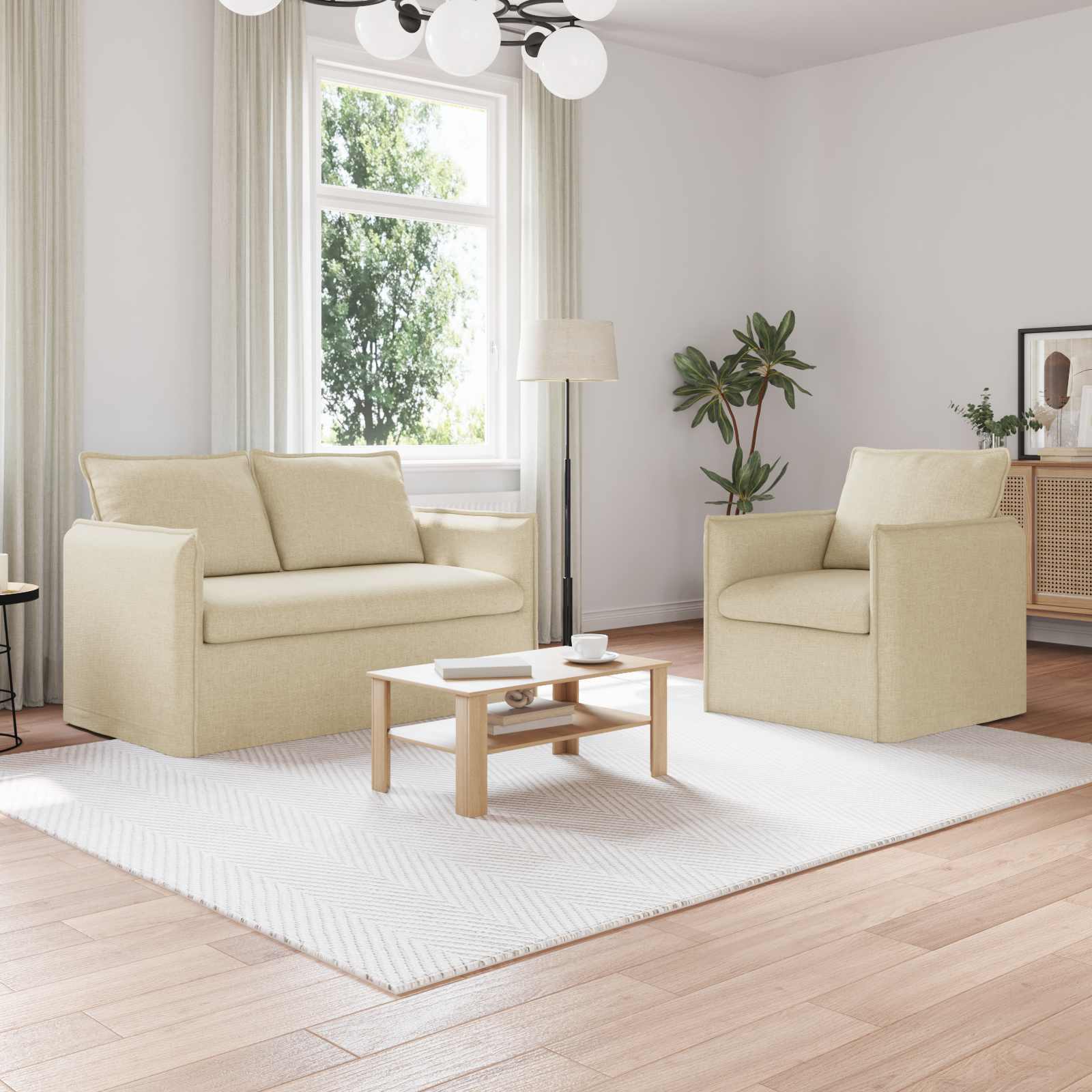Sofa Set 2 stk. Creme Stoff