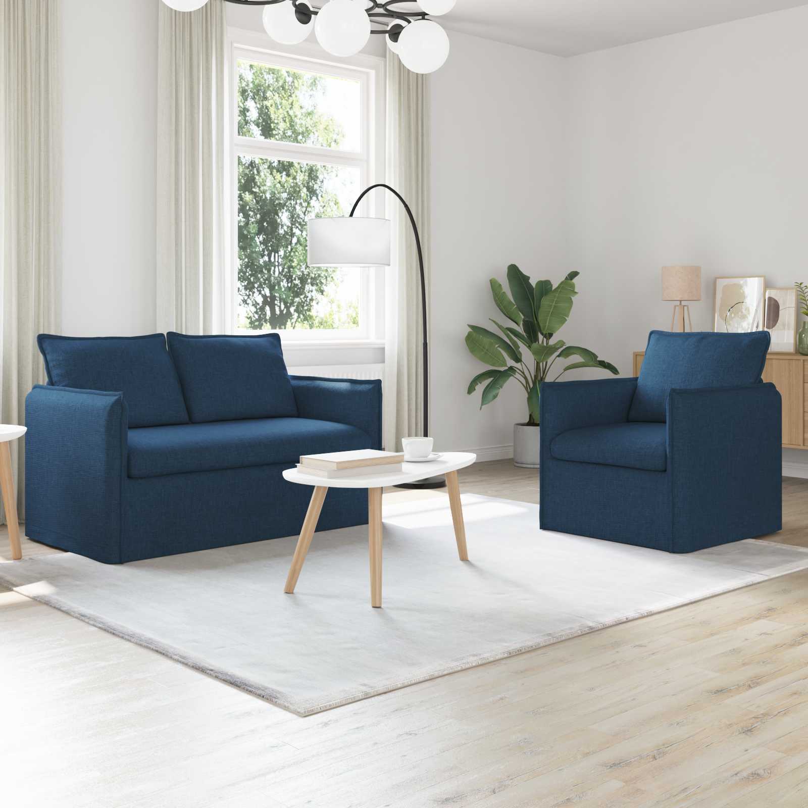 Sofa Set 2 stk. Blau Stoff