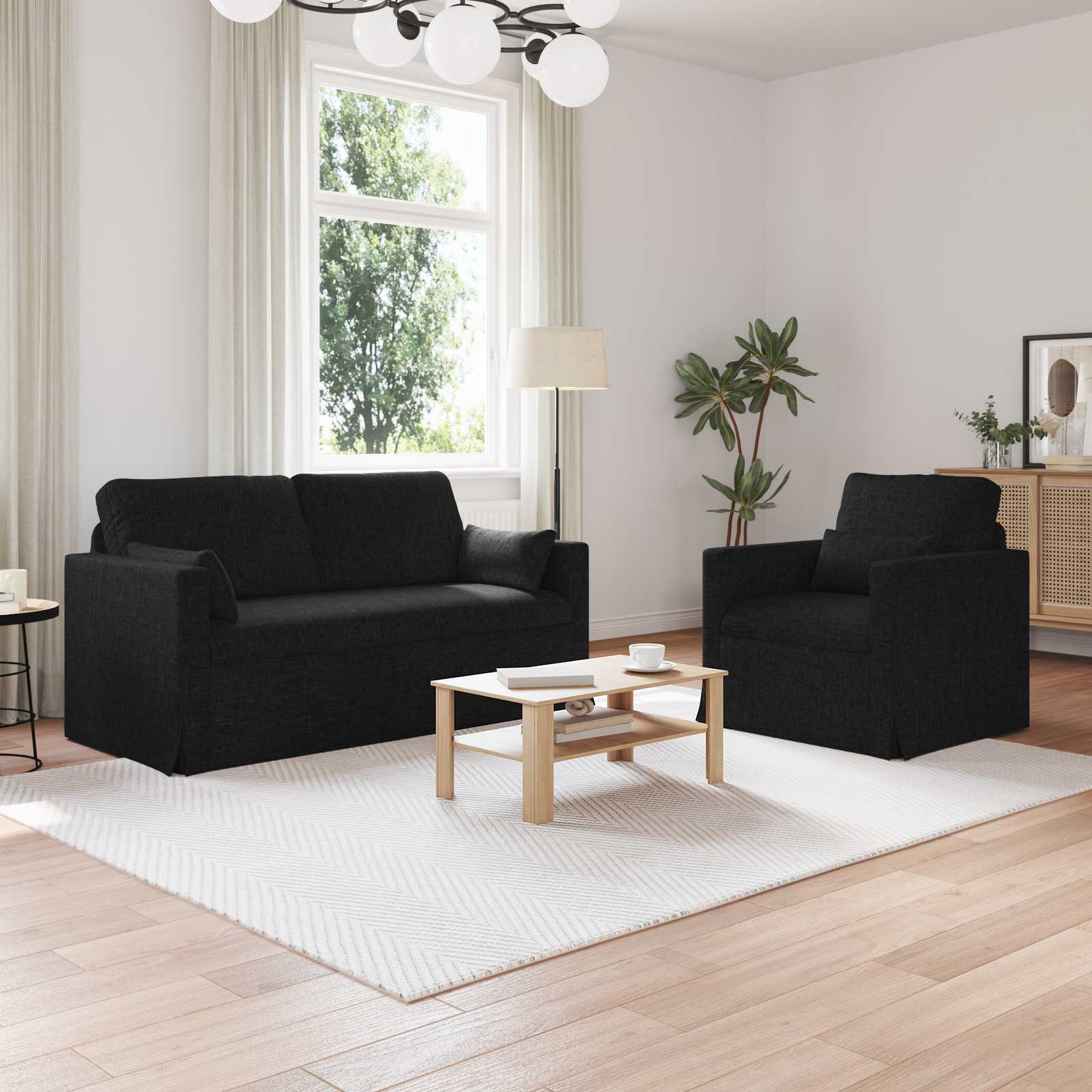 Sofa Set 2 stk. Schwarz Stoff