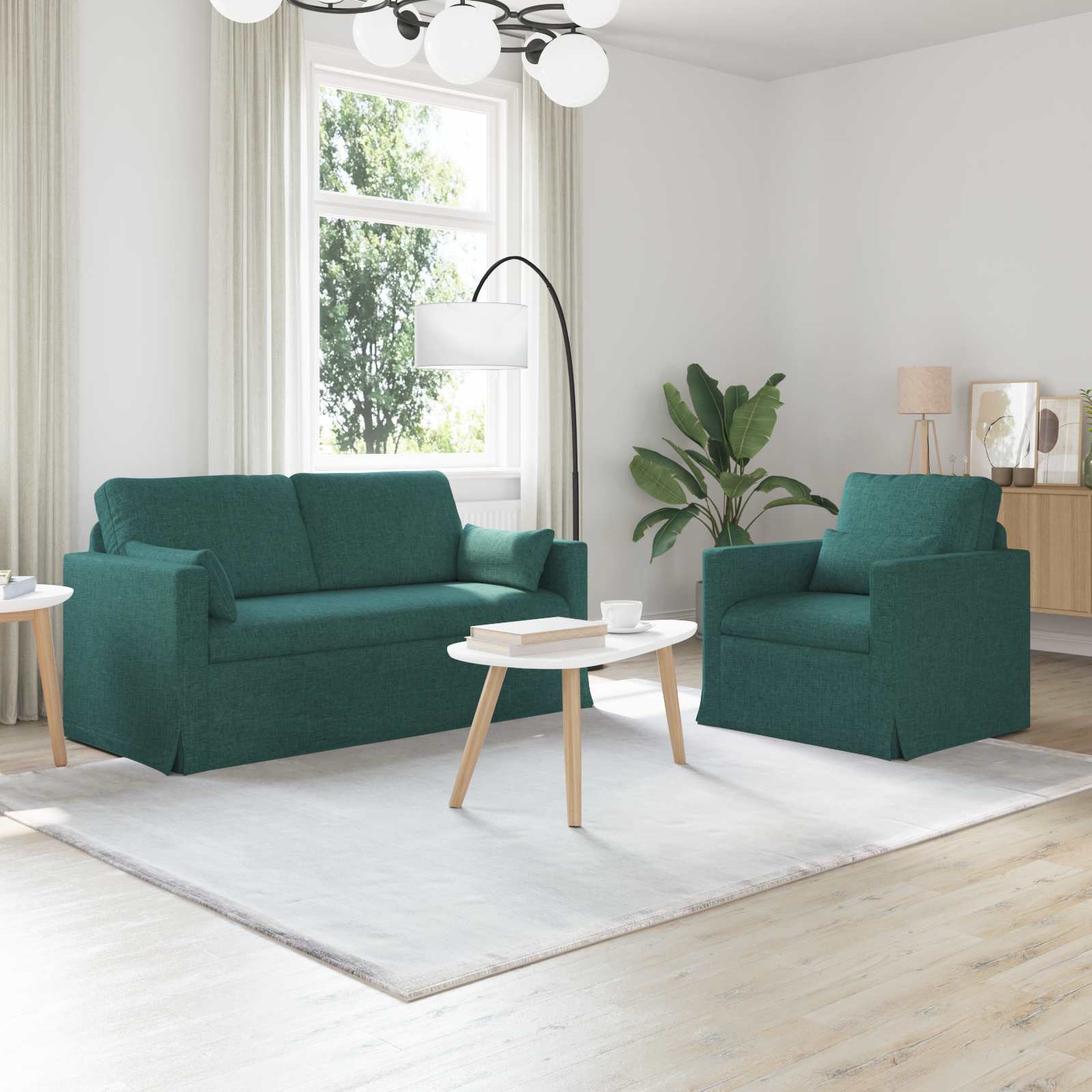 Sofa Set 2 stk. Dunkelgrün Stoff