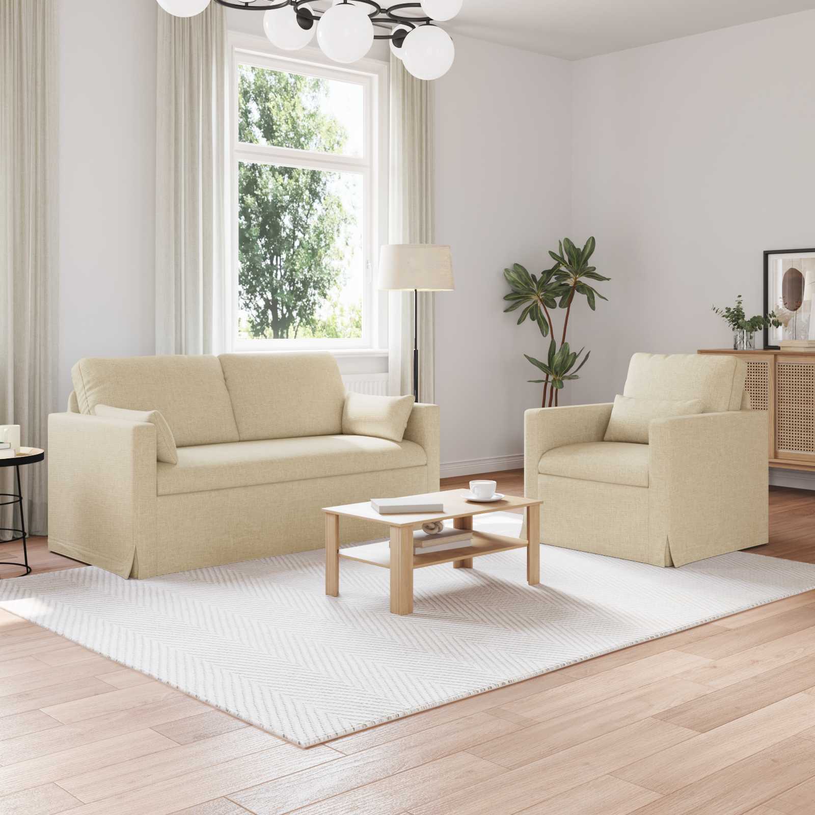 Sofa Set 2 stk. Creme Stoff