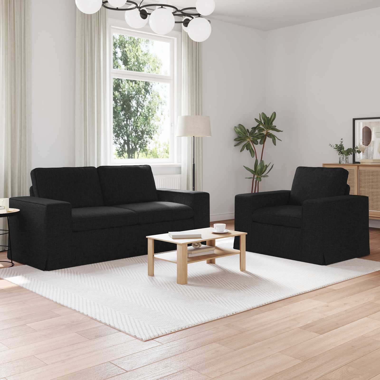 Sofa Set 2 stk. Schwarz Stoff