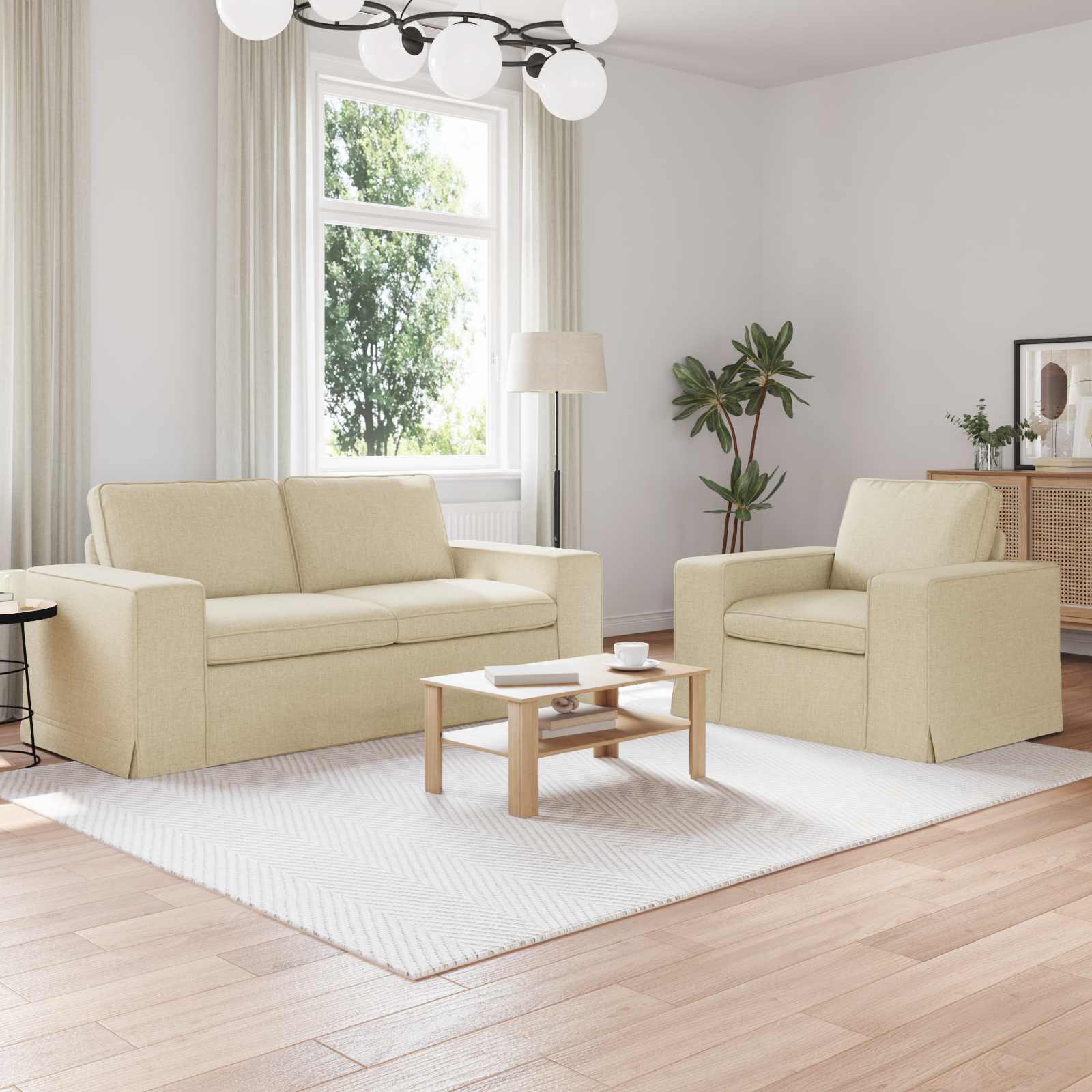 Sofa Set 2 stk. Creme Stoff