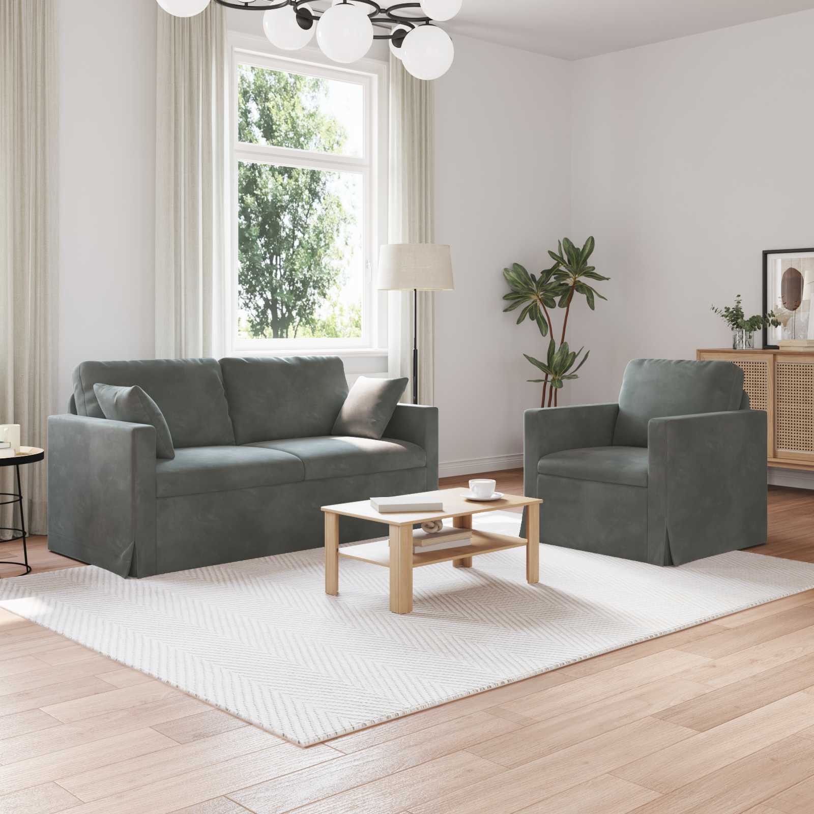 Sofa Set 2 stk. Dunkelgrau Samt