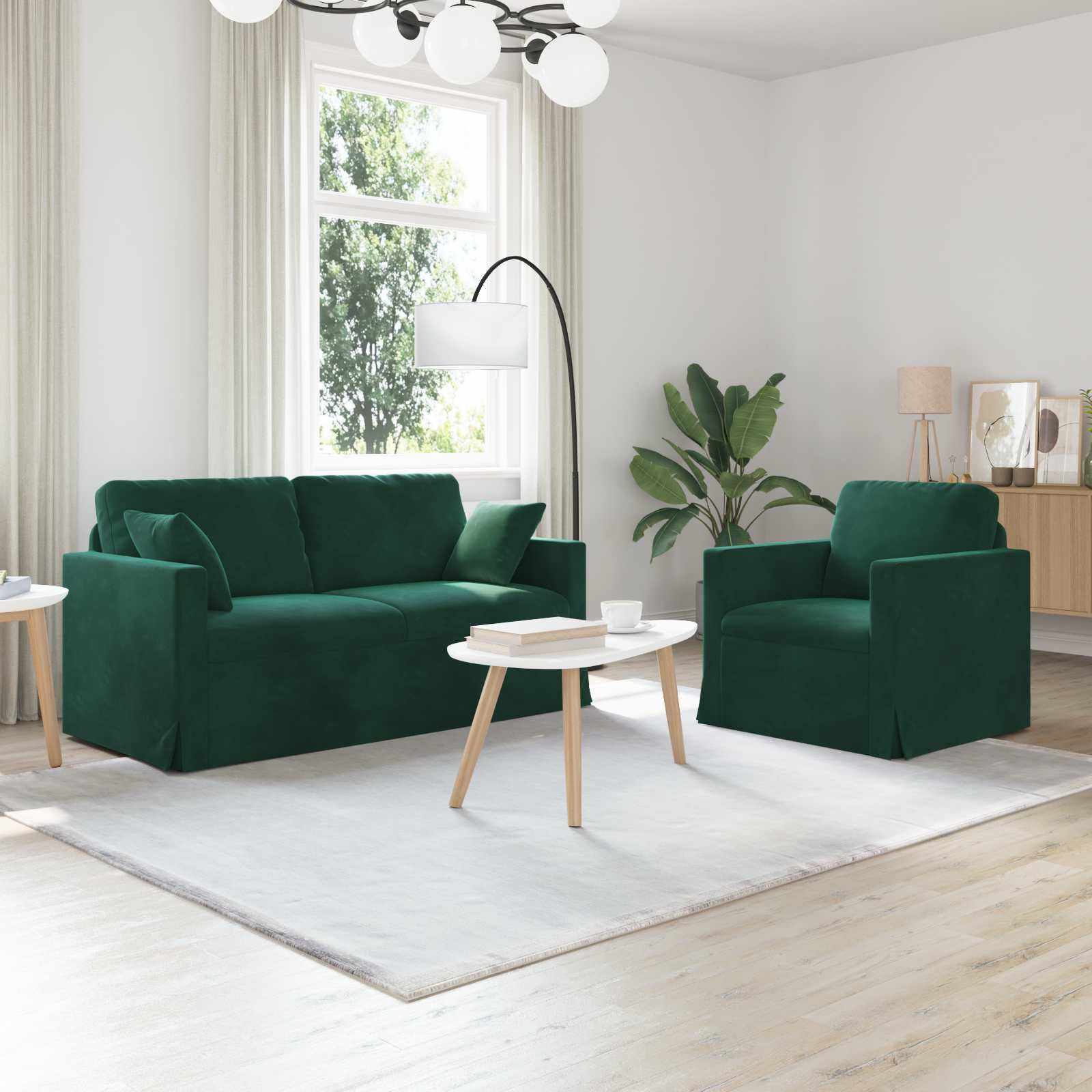Sofa Set 2 stk. Dunkelgrün Samt