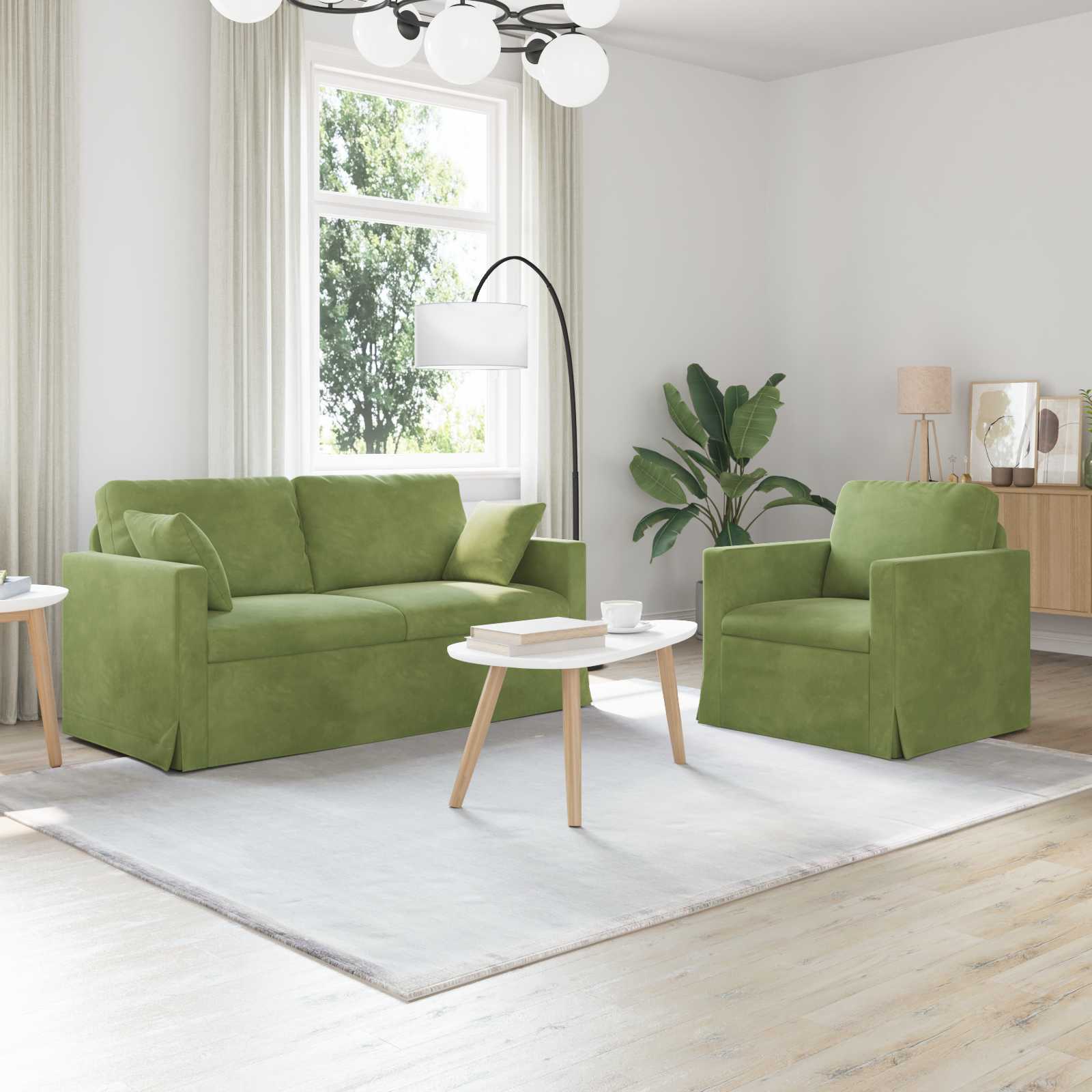 Sofa Set 2 stk. Hellgrün Samt