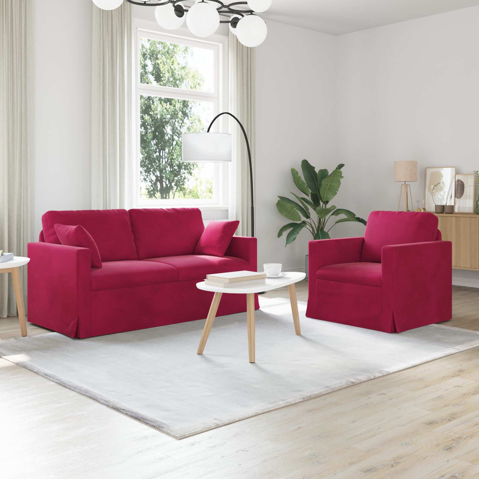 Sofa Set 2 stk. Weinrot Samt