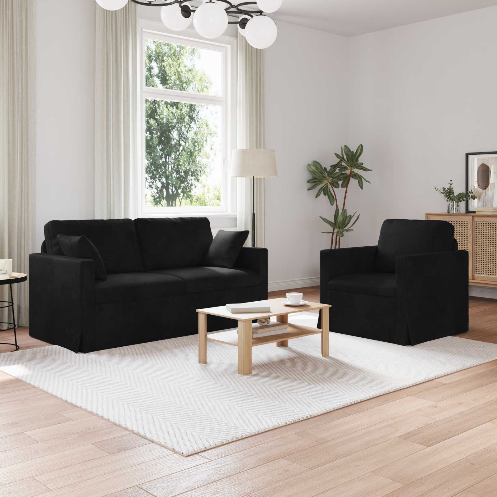 Sofa Set 2 stk. Schwarz Samt