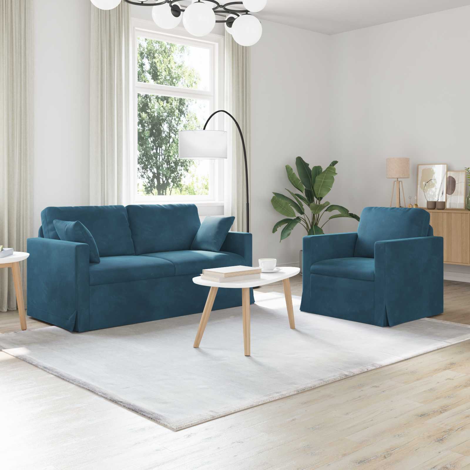 Sofa Set 2 stk. Blau Samt