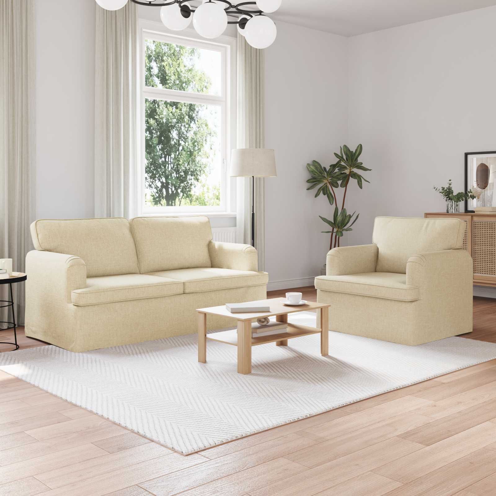 Sofa Set 2 stk. Creme Stoff