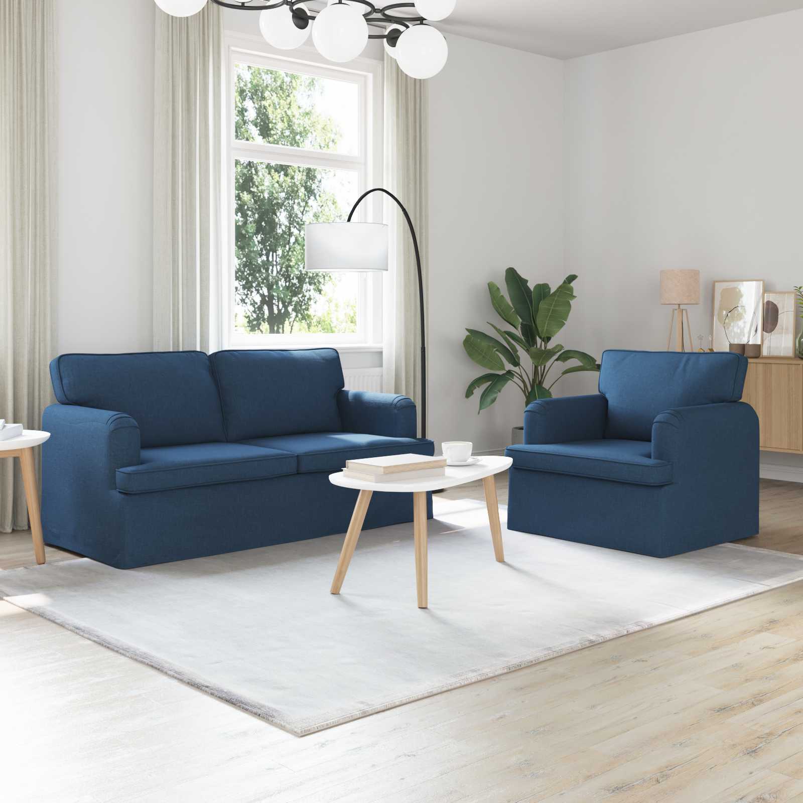 Sofa Set 2 stk. Blau Stoff