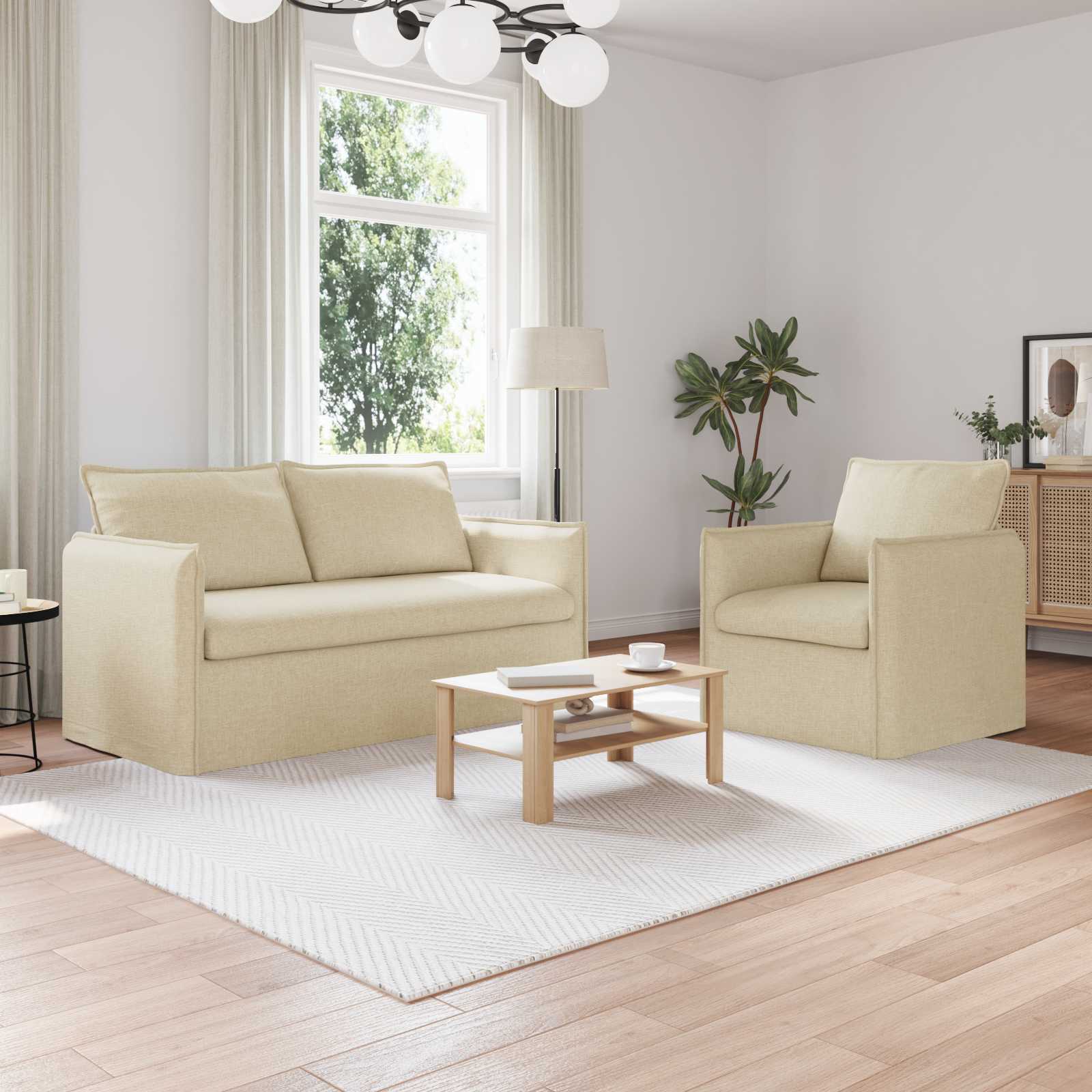 Sofa Set 2 stk. Creme Stoff