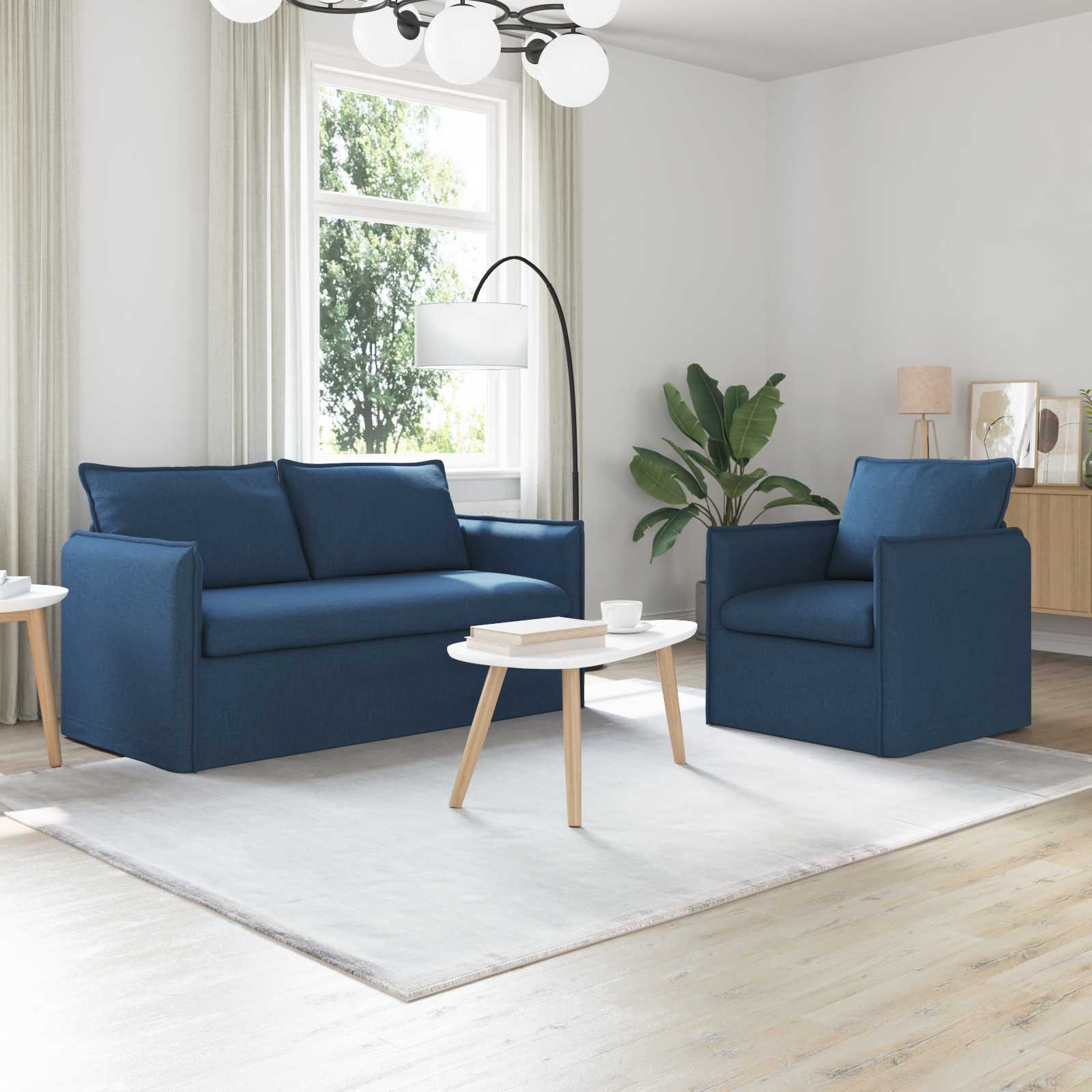 Sofa Set 2 stk. Blau Stoff