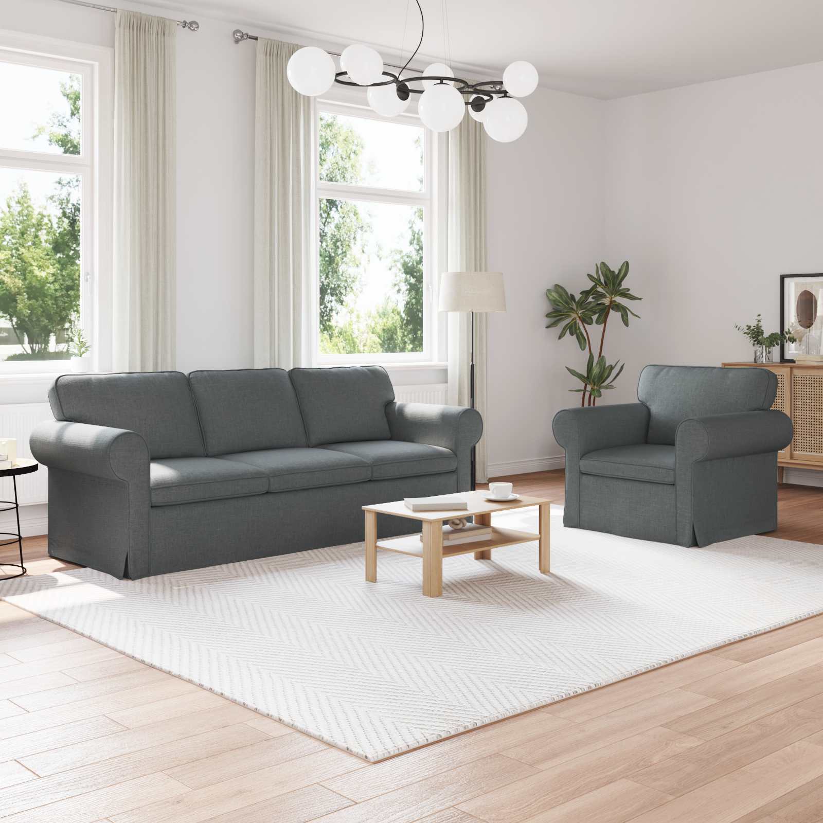 Sofa Set 2 stk. Dunkelgrau Stoff