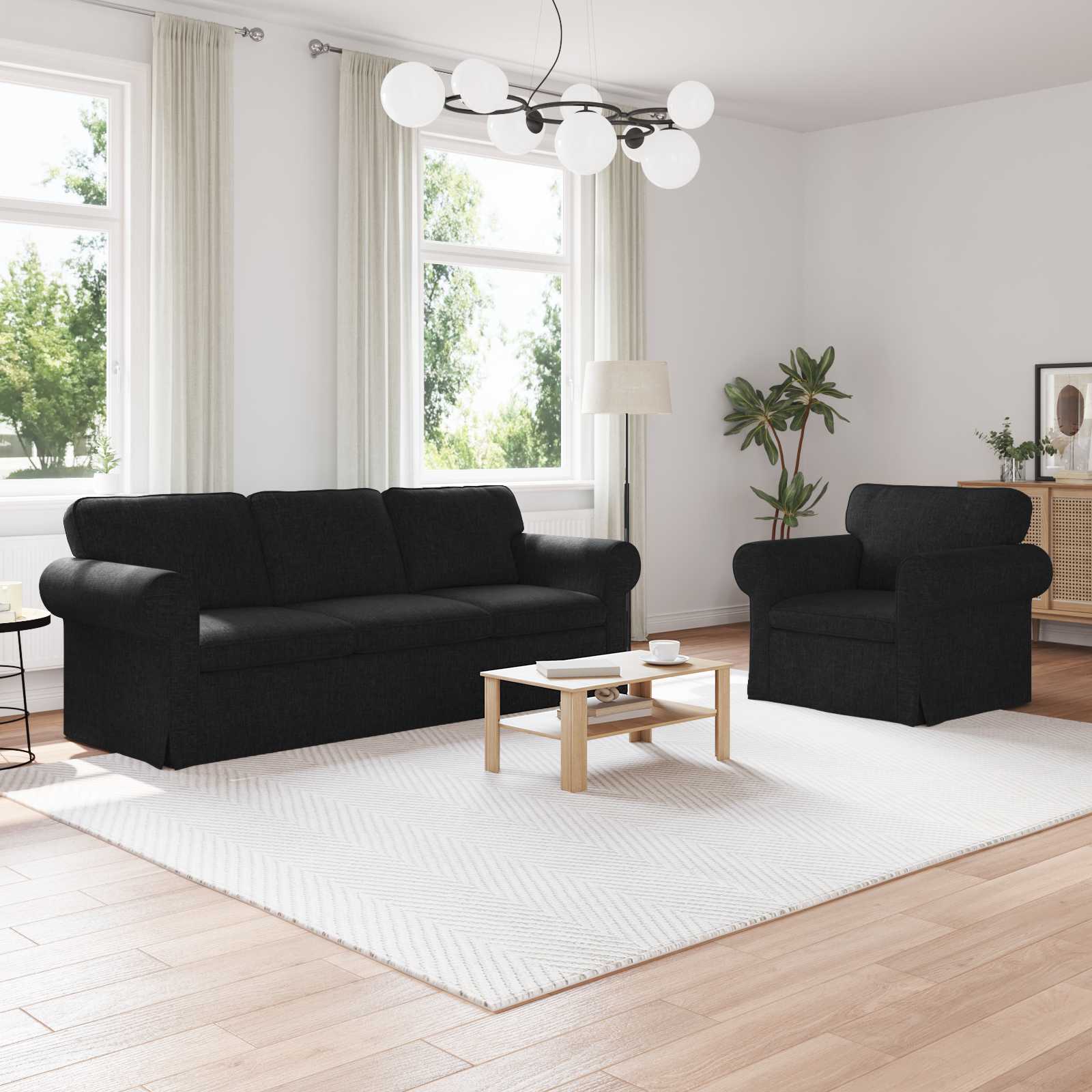 Sofa Set 2 stk. Schwarz Stoff