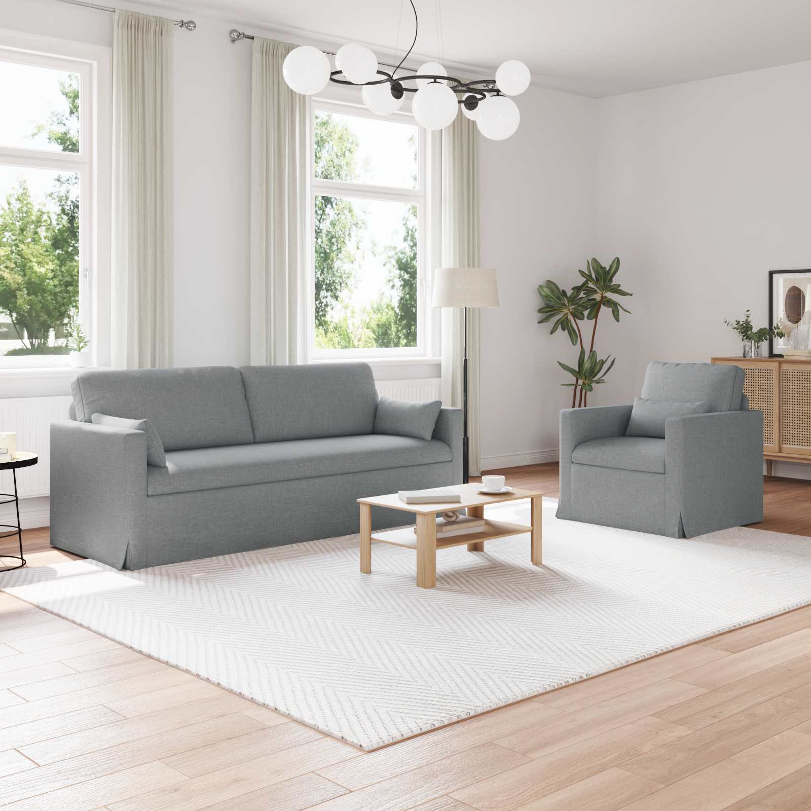 Sofa Set 2 stk. Hellgrau Stoff