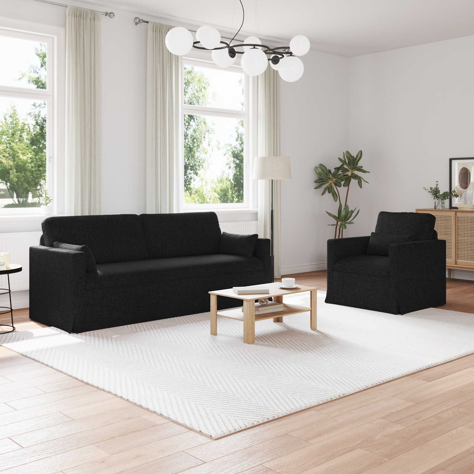 Sofa Set 2 stk. Schwarz Stoff