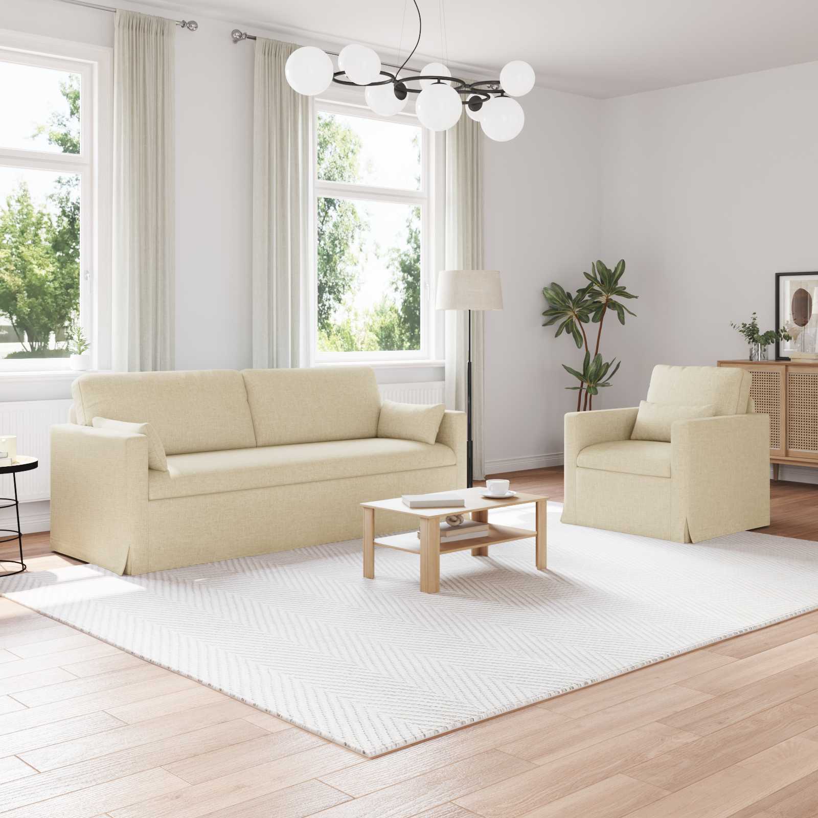 Sofa Set 2 stk. Creme Stoff