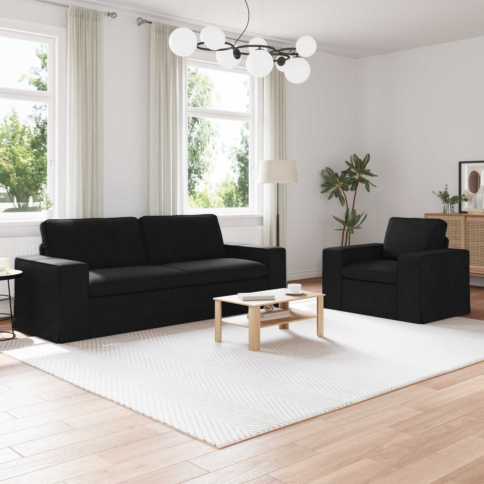 Sofa Set 2 stk. Schwarz Stoff
