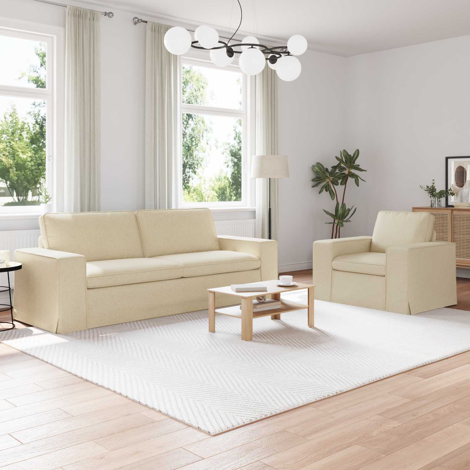 Sofa Set 2 stk. Creme Stoff