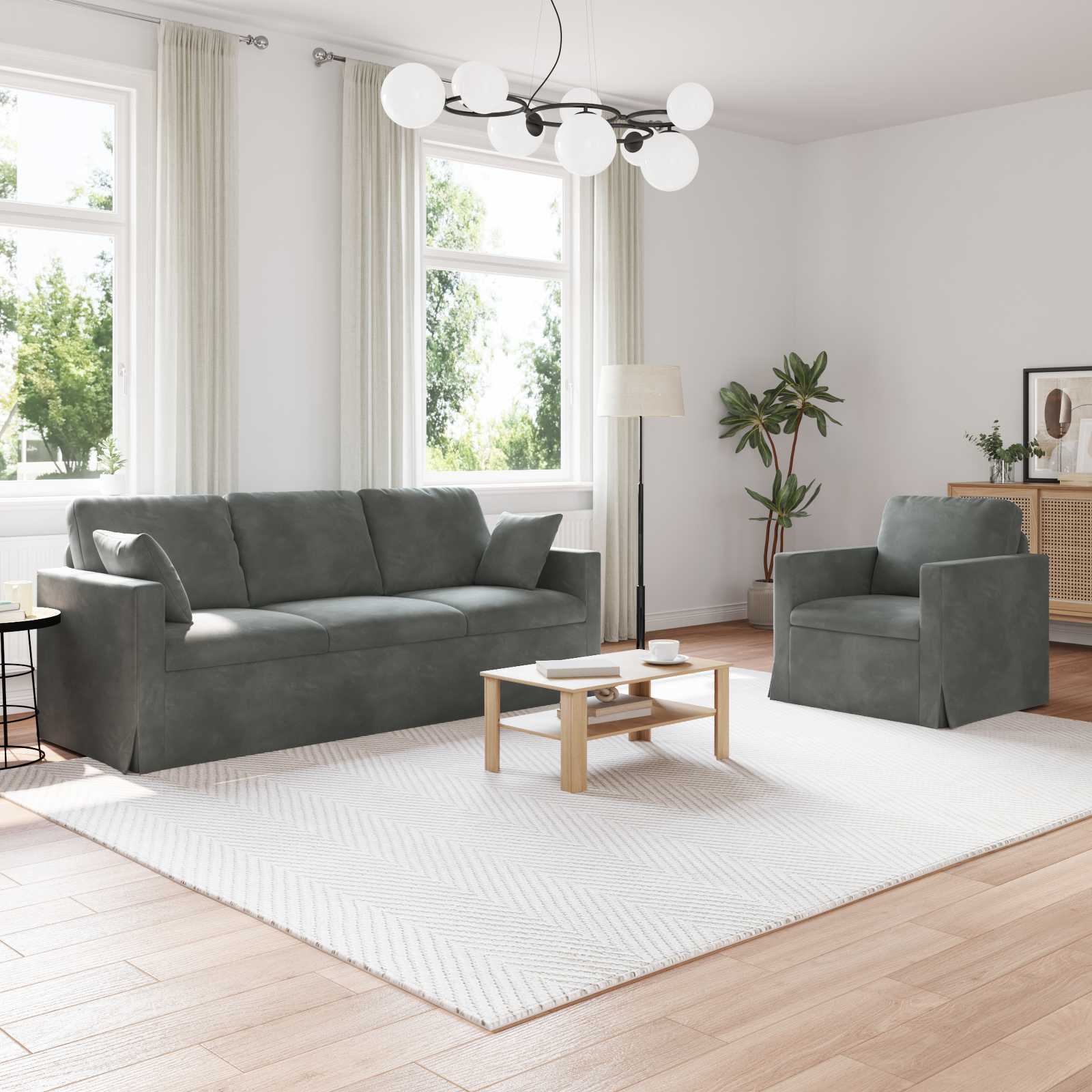 Sofa Set 2 stk. Dunkelgrau Samt
